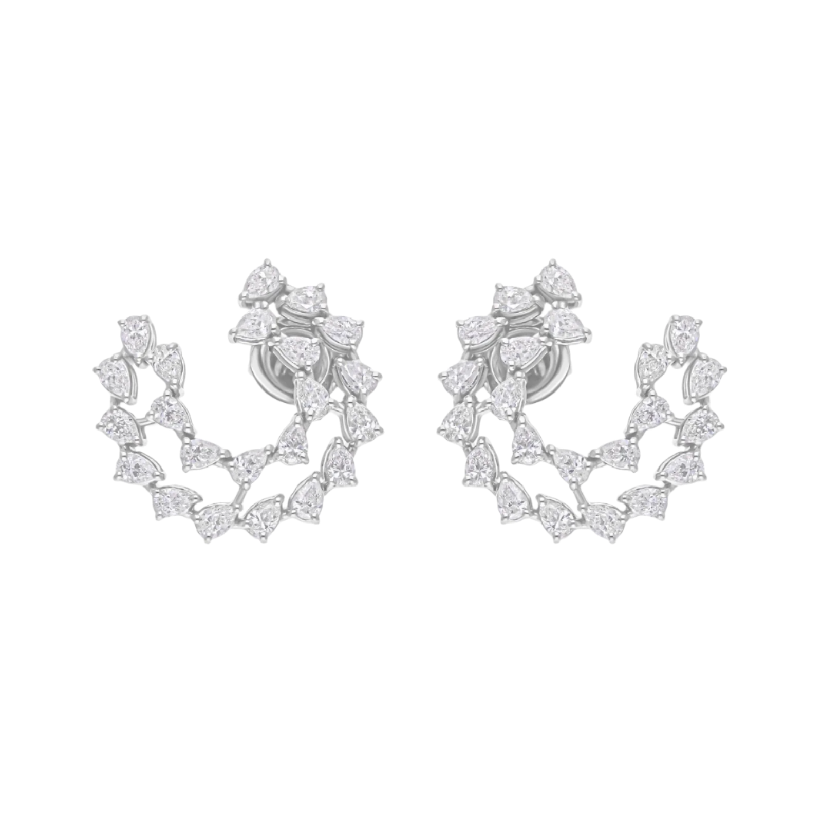 18k Solid White Gold Pear-Shaped Diamond Stud Earrings 3.40 CTW