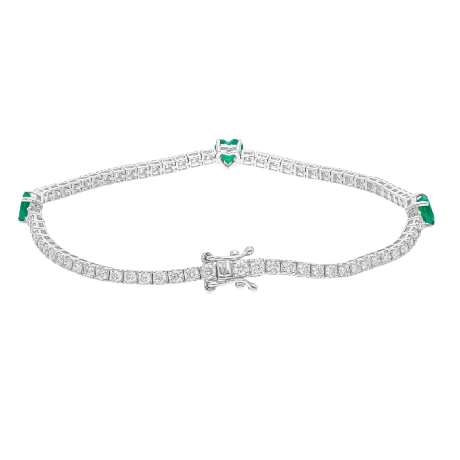 18k White Gold Tennis Bracelet with Colombian Emeralds and Diamonds 7.00 CTW