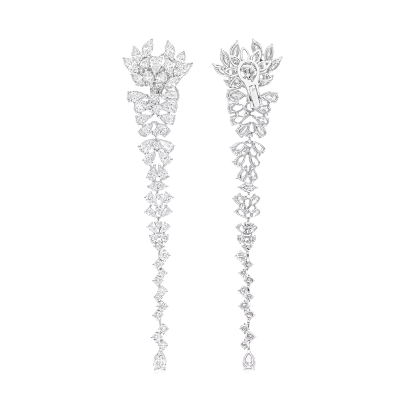 18k Solid White Gold Cascading Diamond Drop Earrings 12.77 CTW