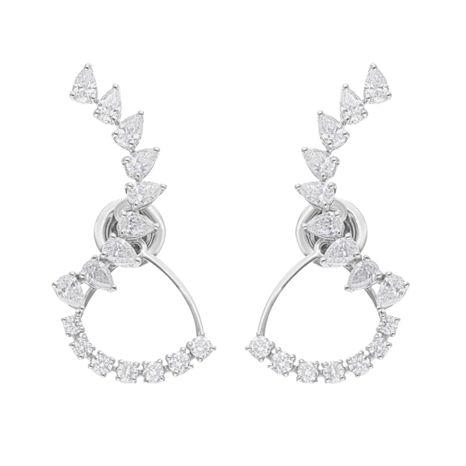 18k Solid White Gold Diamond Decorated Ear Climbing Earrings 3.75 CTW
