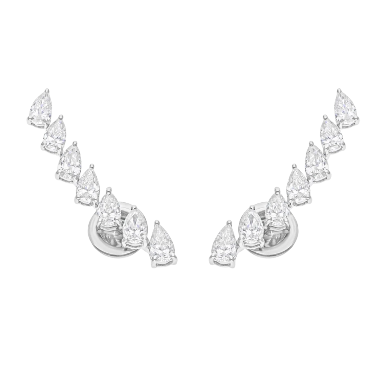 18k Solid White Gold Diamond Ear Climber Style Earrings 1.55 CTW