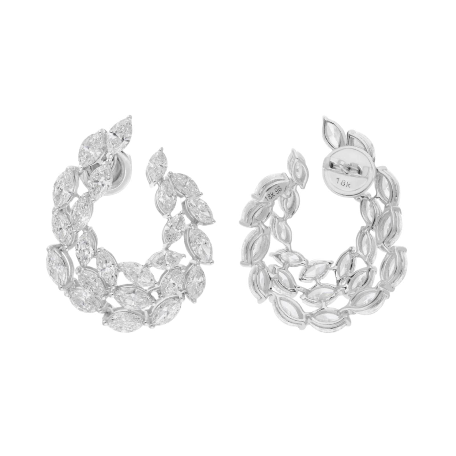 18k Solid White Gold Diamond Decorated Contemporary Stud Earrings 7.67 CTW