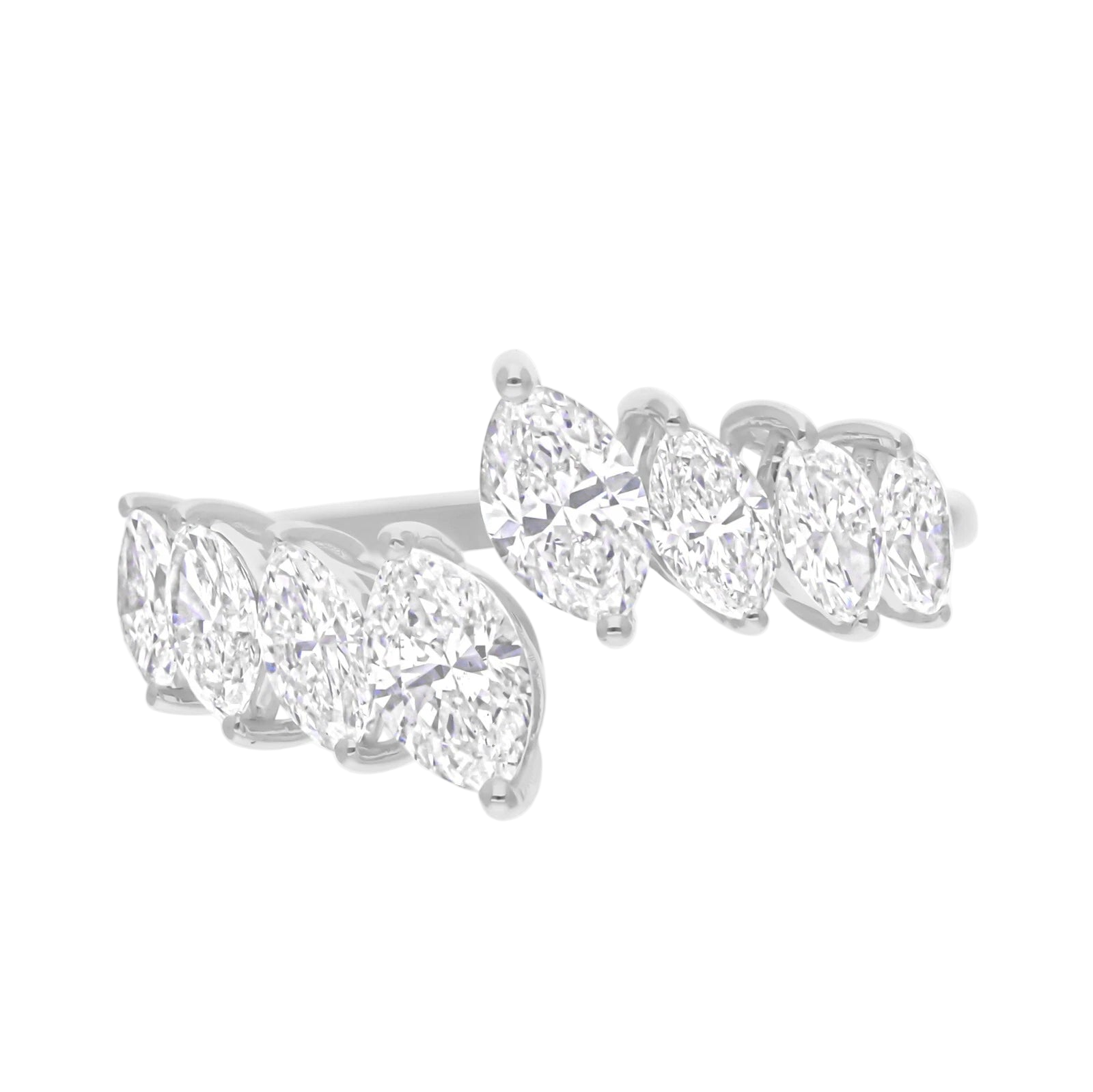 18k Solid White Gold Open Cuff Ring with Marquise Diamonds 1.88 CTW