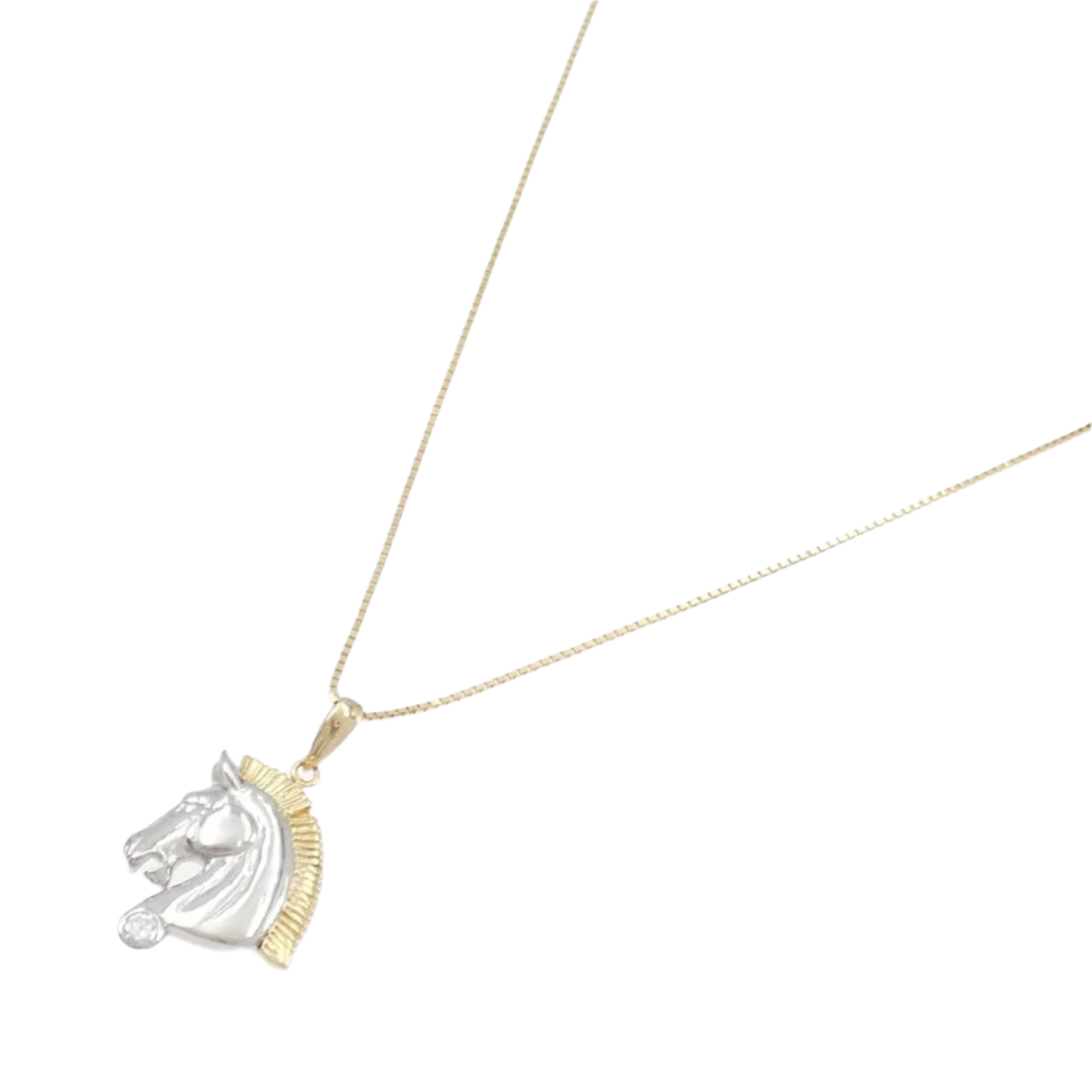 18k Solid Yellow Gold PT900 Horse Diamond Necklace