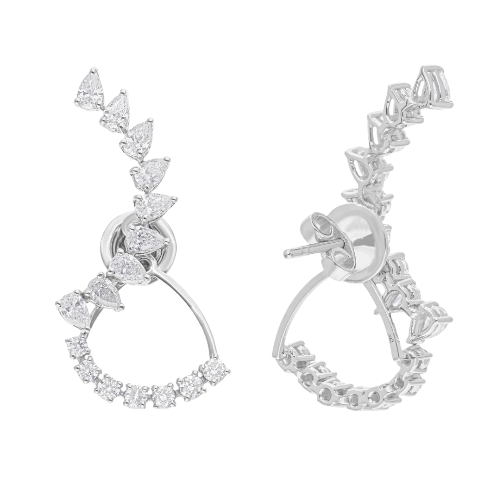 18k Solid White Gold Diamond Decorated Ear Climbing Earrings 3.75 CTW