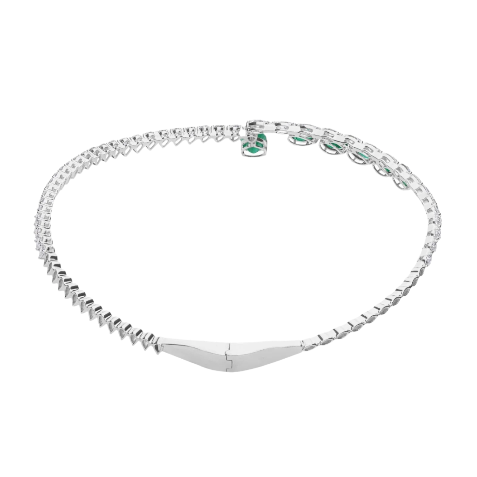 18k Solid White Gold Zambian Emerald and Diamond Statement Choker Necklace 37.55 CTW