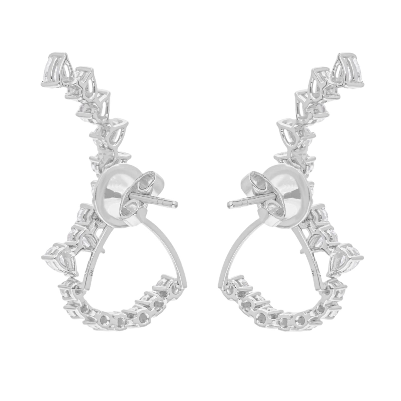 18k Solid White Gold Diamond Decorated Ear Climbing Earrings 3.75 CTW