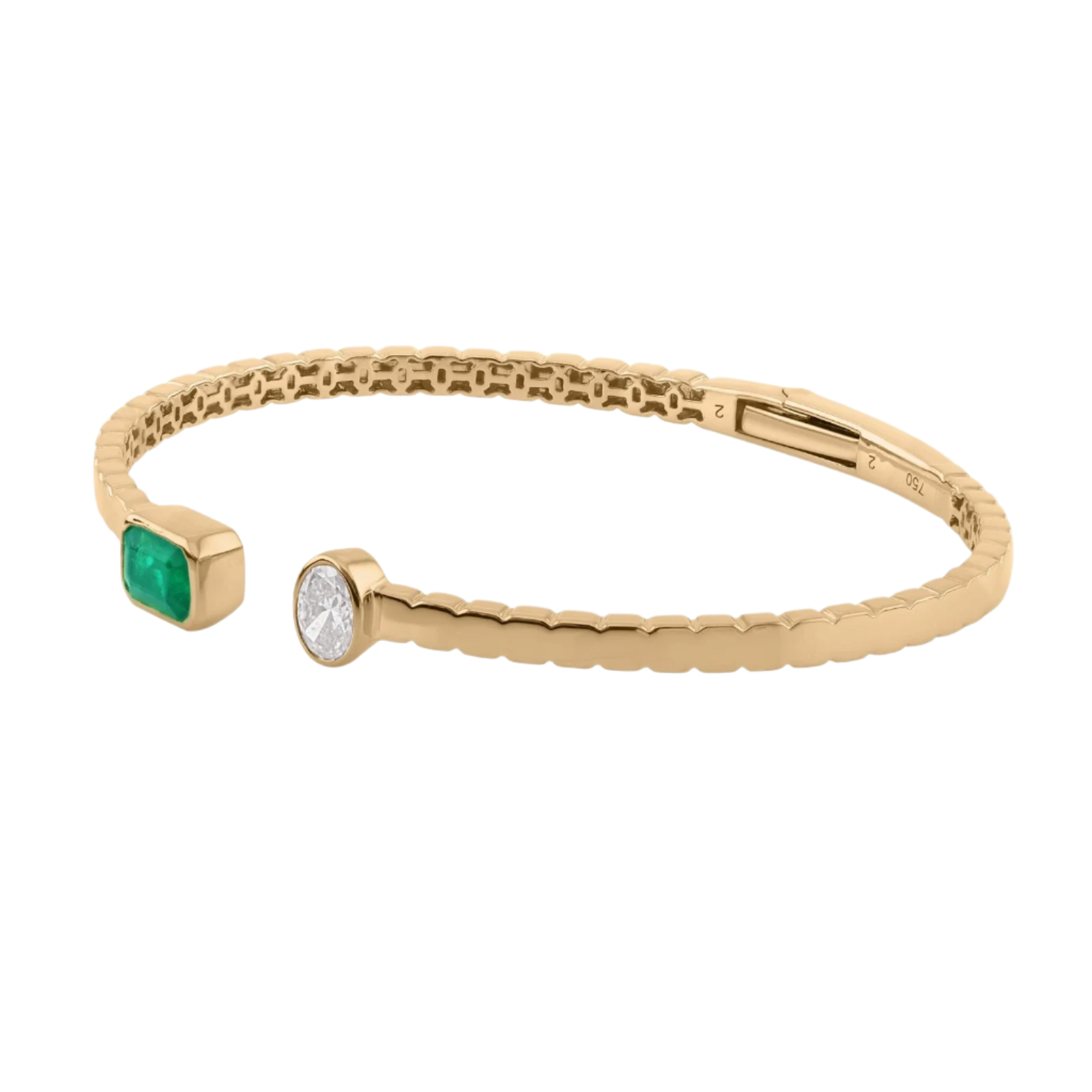 18k Yellow Gold Zambian Emerald and Diamond Bangle 1.95 CTW