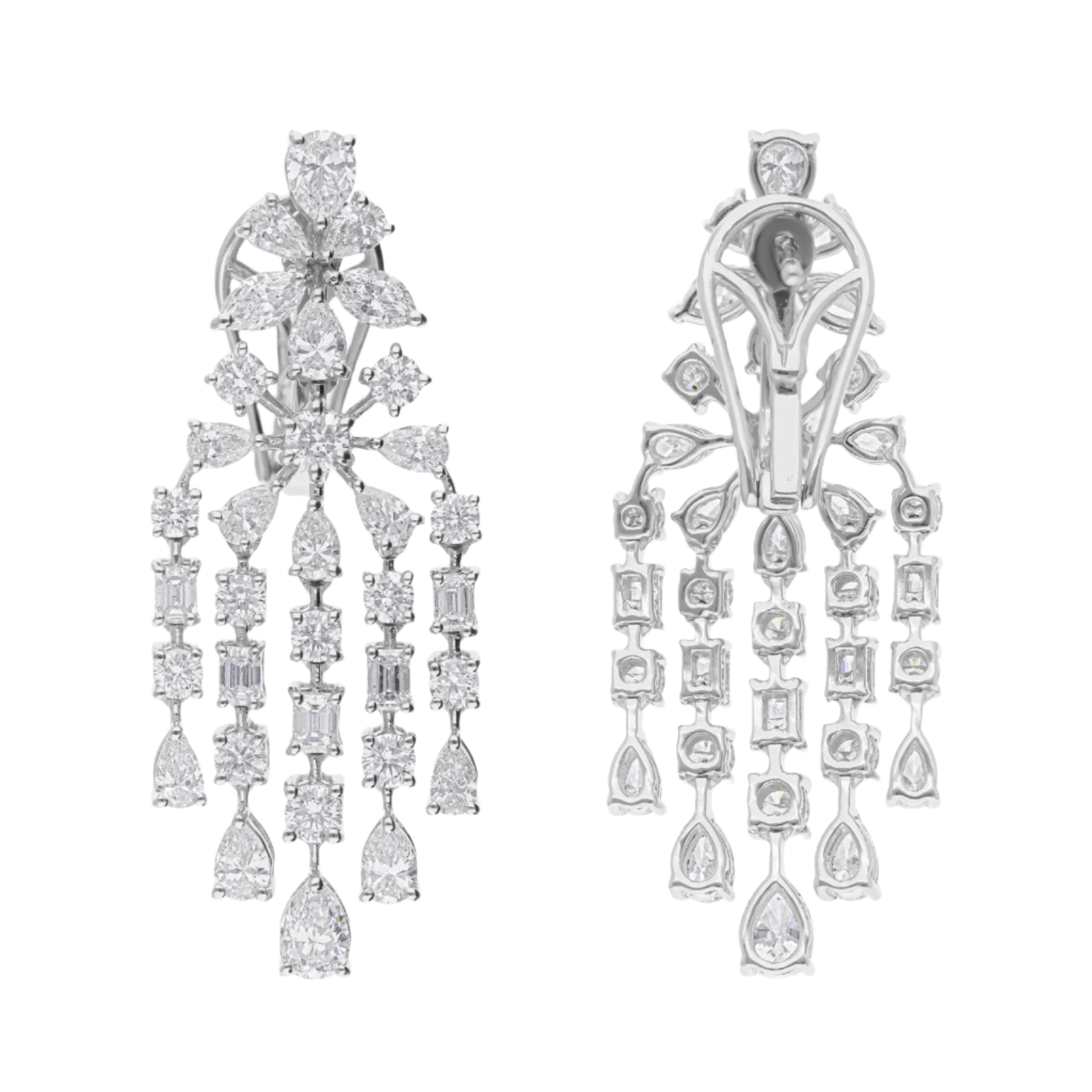 18k Solid White Gold Exquisite Diamond Chandelier Earrings 10.25 CTW