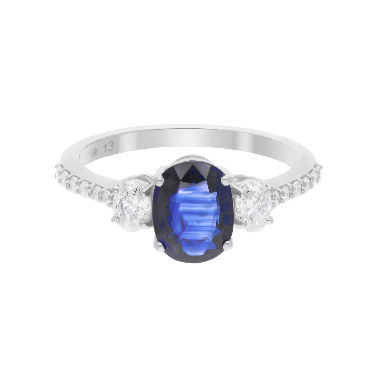 18k Solid White Gold Royal Blue Sapphire and Diamond Decorated Ring 3.20 CTW