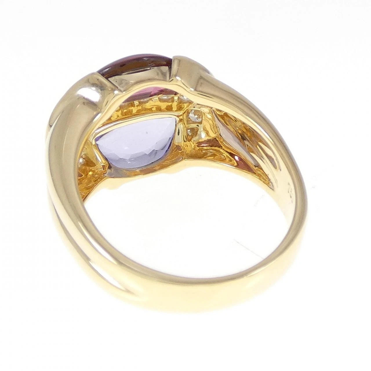 18k Solid Yellow Gold Tanzanite and Tourmaline Ring with Diamonds