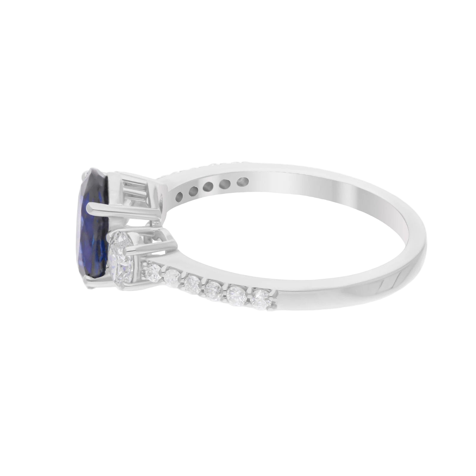 18k Solid White Gold Royal Blue Sapphire and Diamond Decorated Ring 3.20 CTW