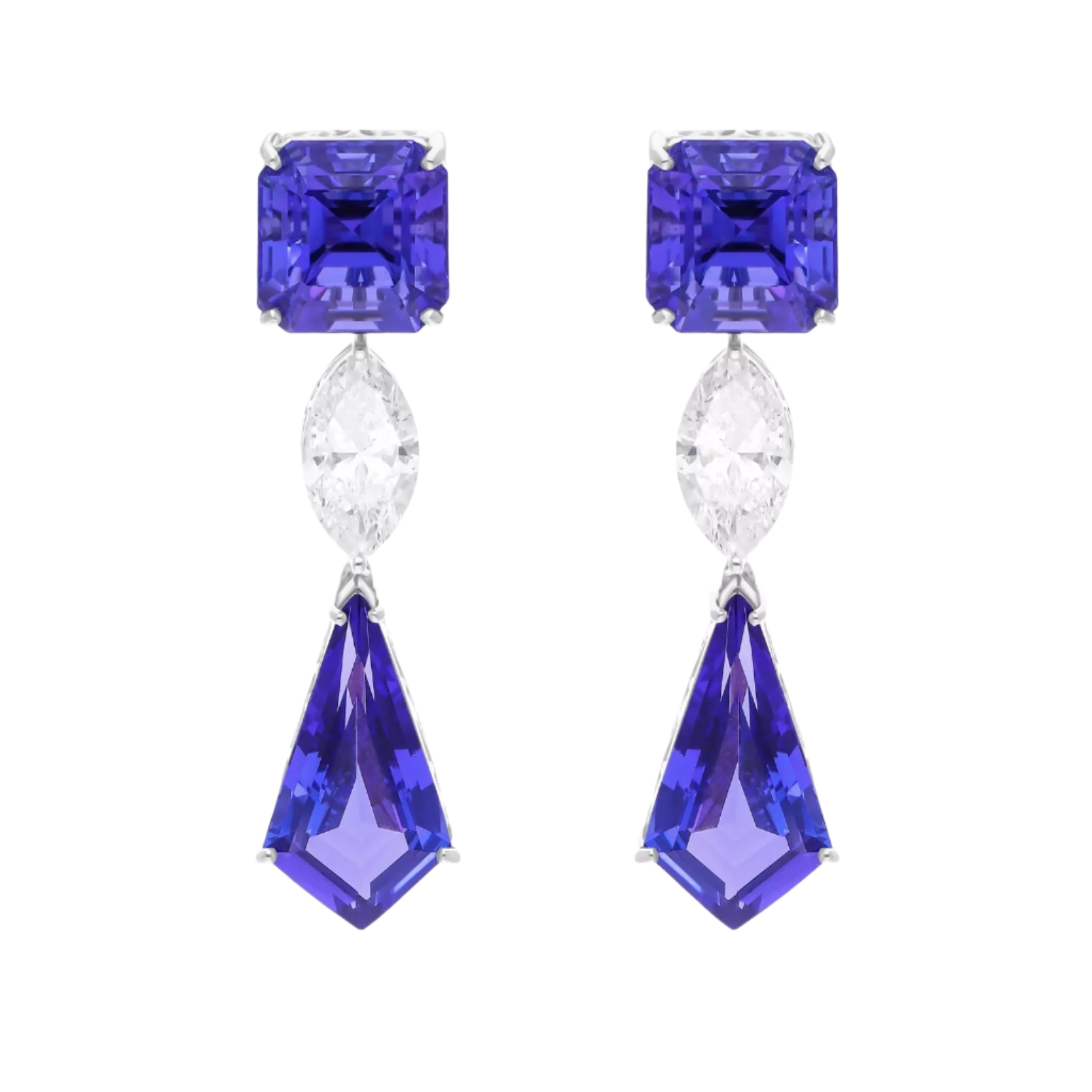 18k White Gold Exquisite Tanzanite and Diamond Decorated Drop Earrings 17.86 CTW