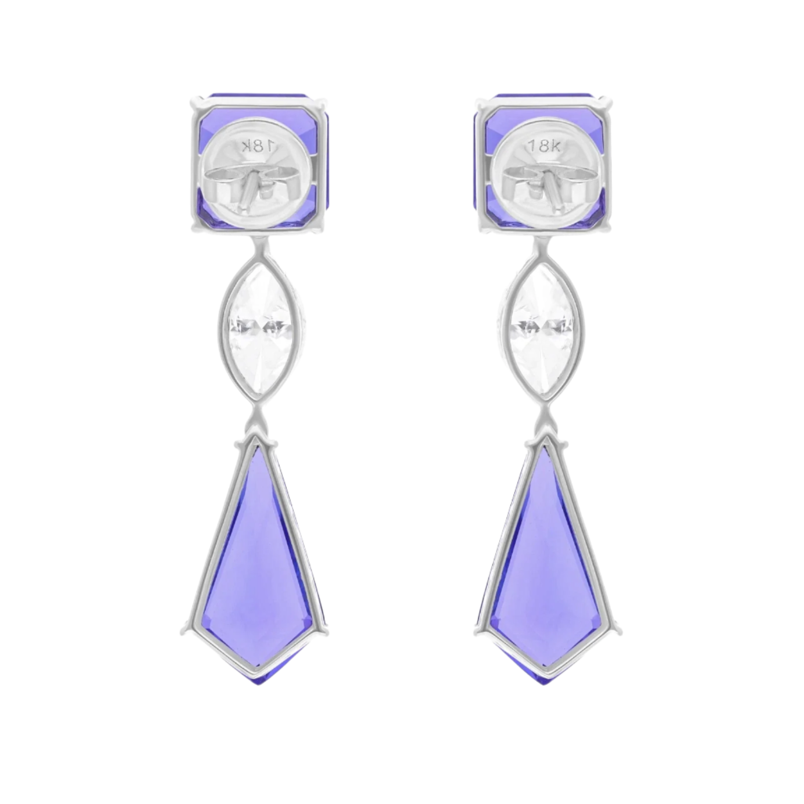 18k White Gold Exquisite Tanzanite and Diamond Decorated Drop Earrings 17.86 CTW