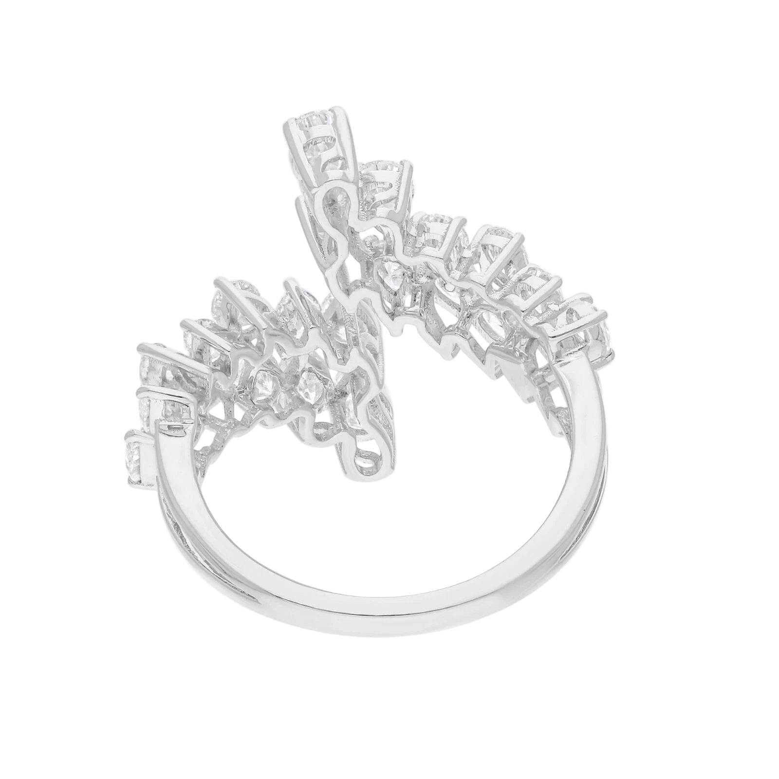 18k Solid White Gold Pear-Shaped Open Cuff Diamond Cocktail Ring 3.25 CTW