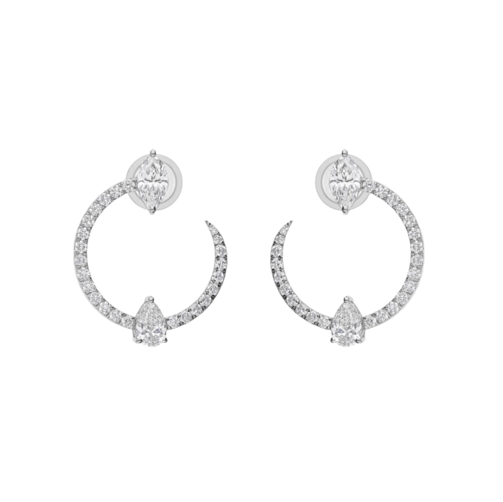 18k Solid White Gold Diamond Circle Earrings 1.76 CTW