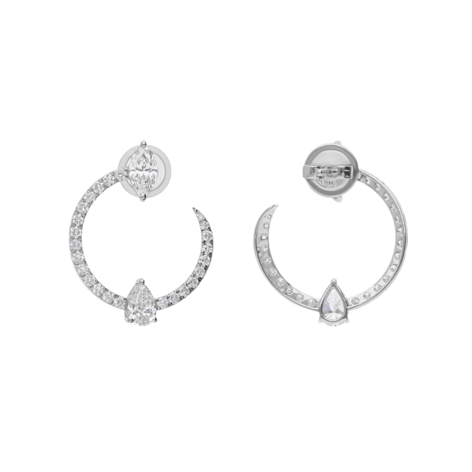 18k Solid White Gold Diamond Circle Earrings 1.76 CTW