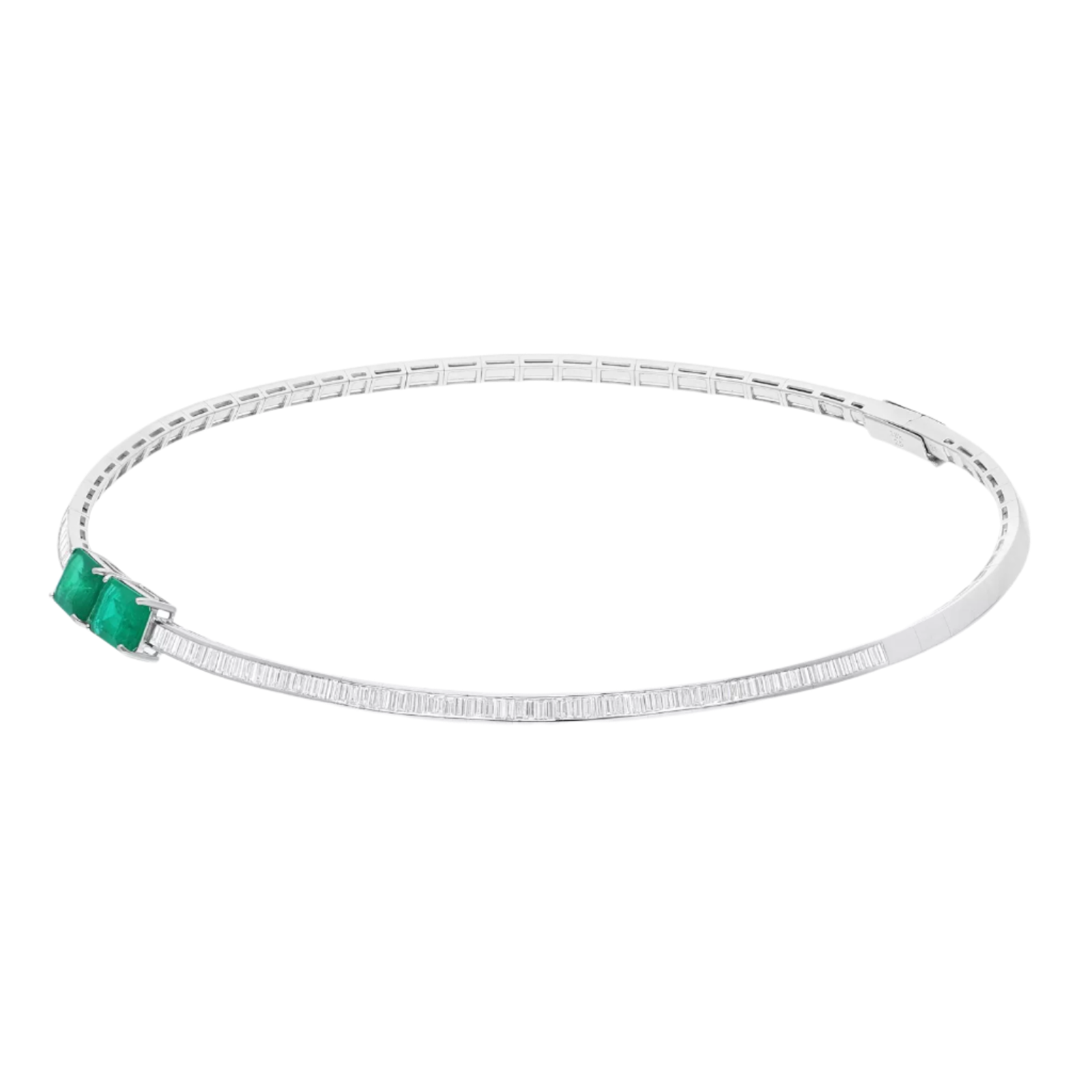 18k Solid White Gold Geometric Diamond Choker with Colombian Emeralds 12.55 CTW