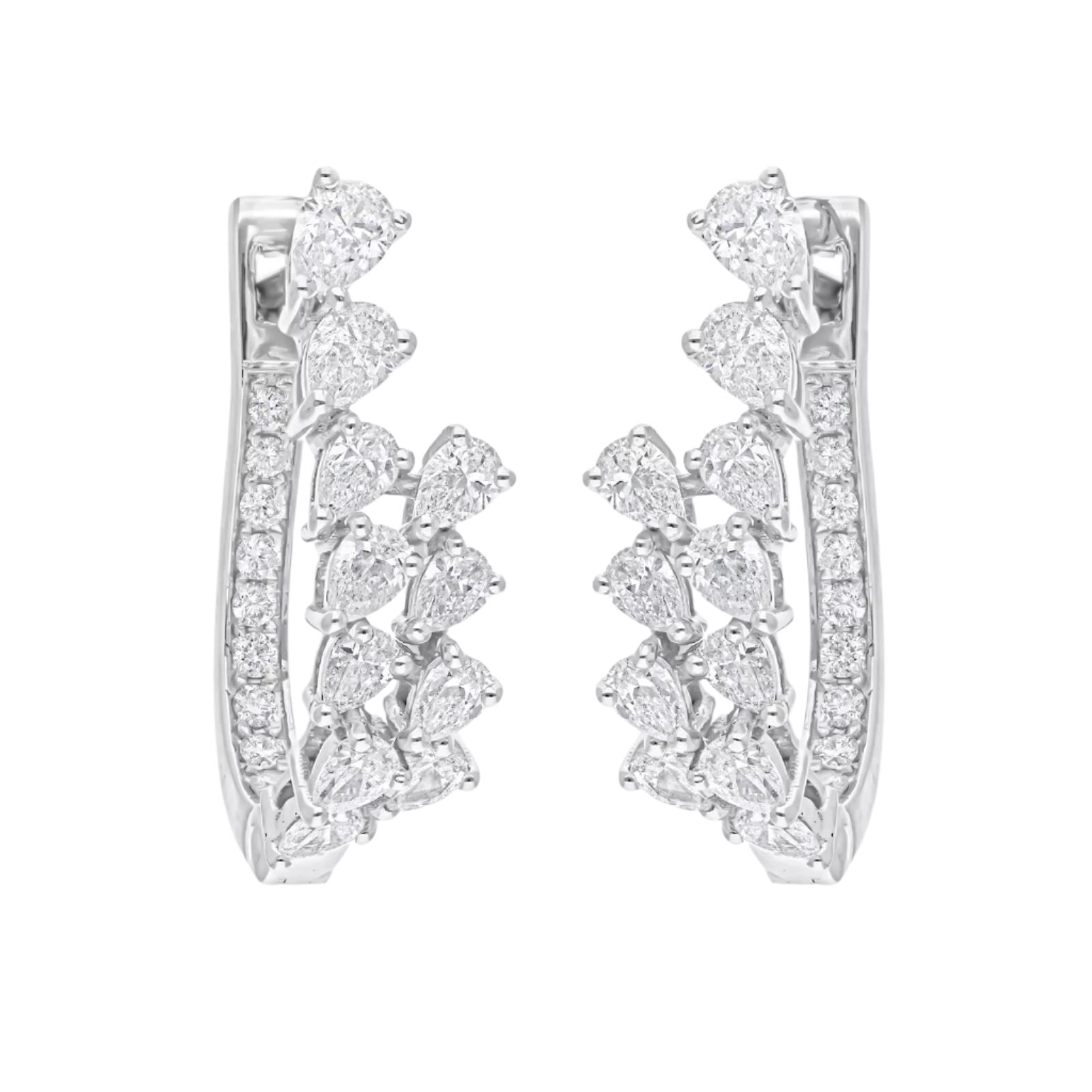 18k Solid White Gold Multi=Shape Diamond Cocktail Earrings 4.37 CTW