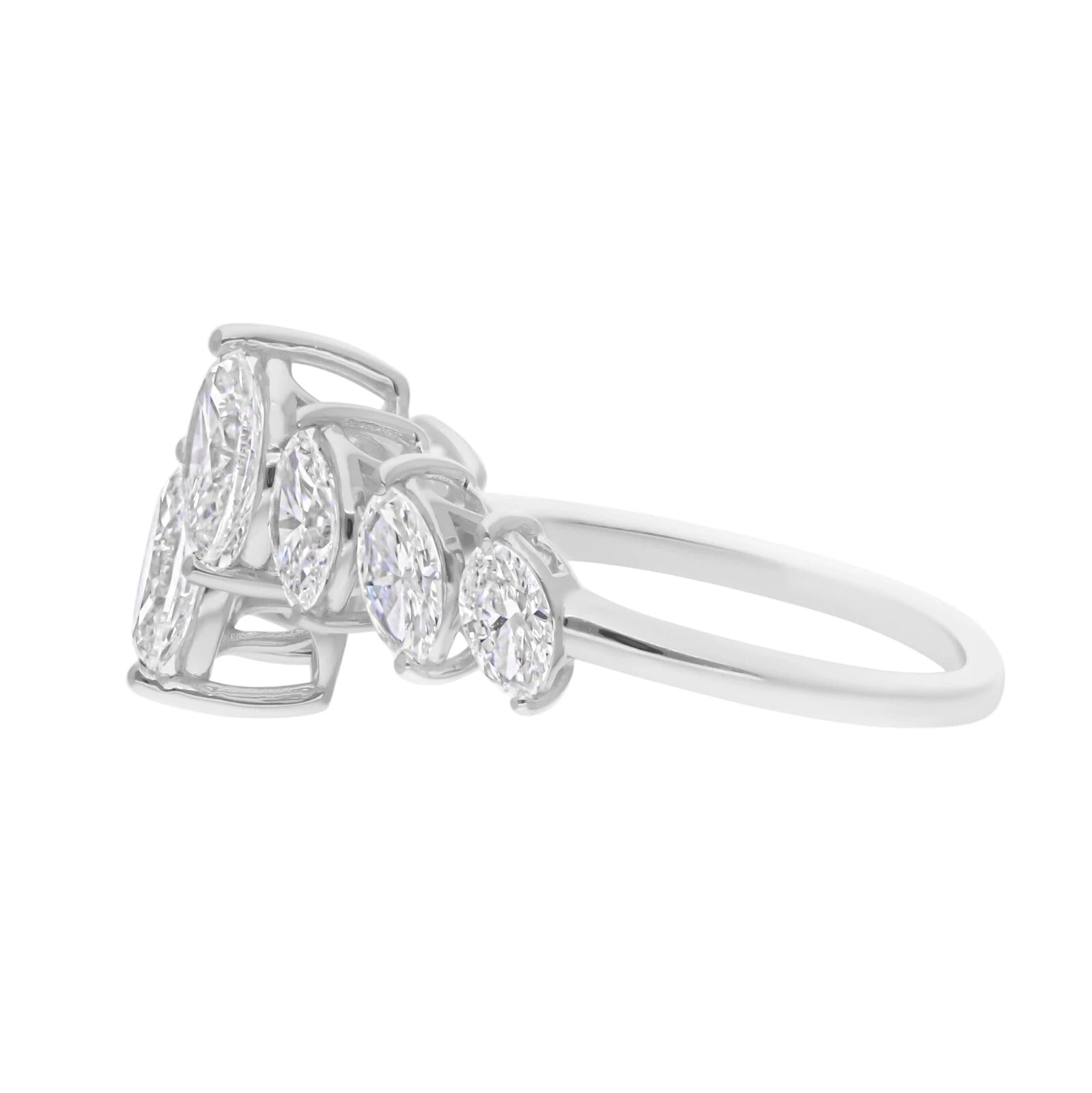 18k Solid White Gold Open Cuff Ring with Marquise Diamonds 1.88 CTW