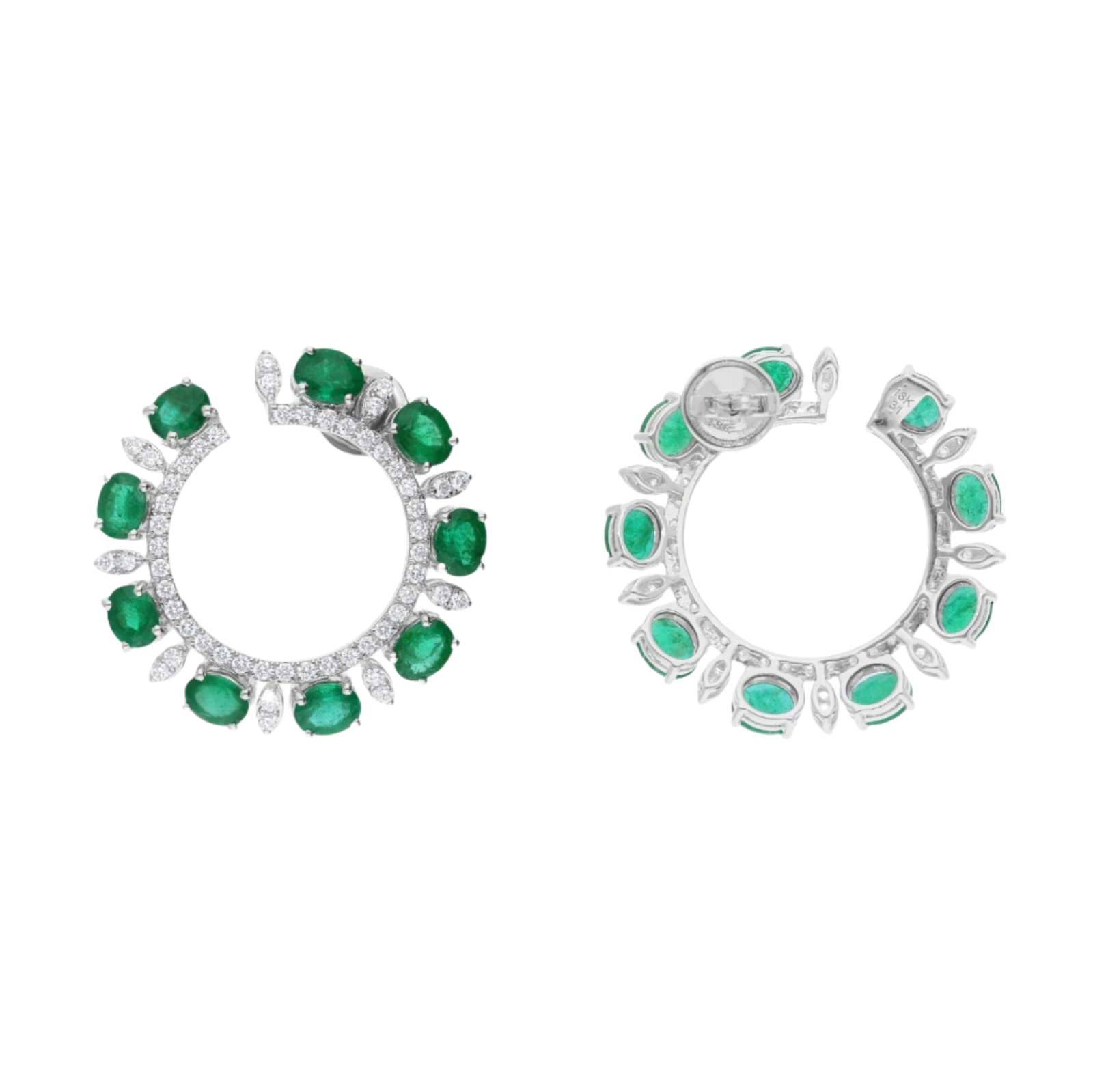 18k Solid White Gold Zambian Emerald and Diamond Stud Earrings 4.88 CTW