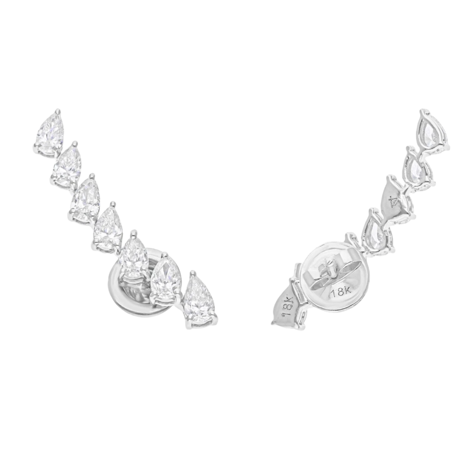 18k Solid White Gold Diamond Ear Climber Style Earrings 1.55 CTW