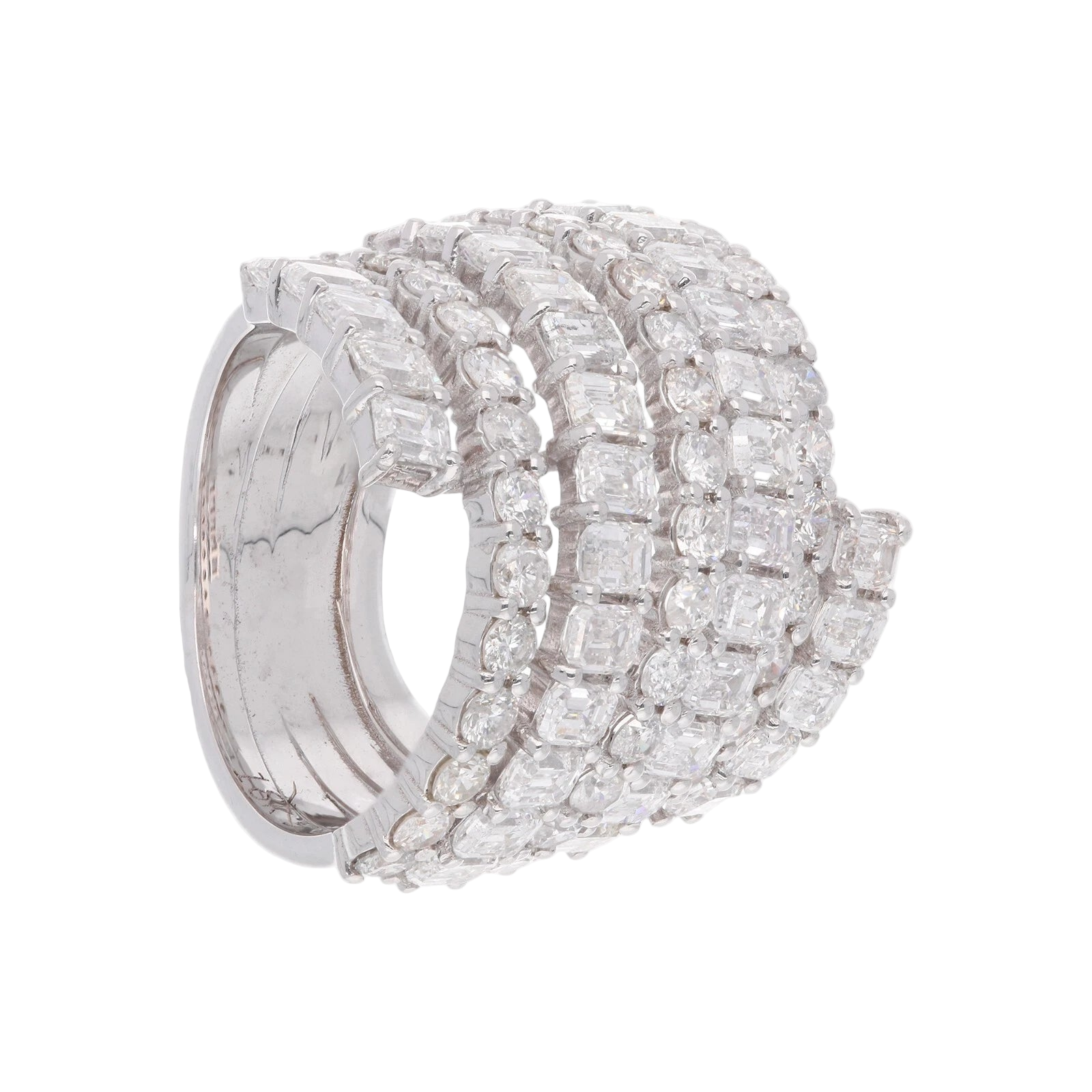 18k Solid White Gold Luxurious Multi-Shape Diamond Cocktail Ring 9.55 CTW