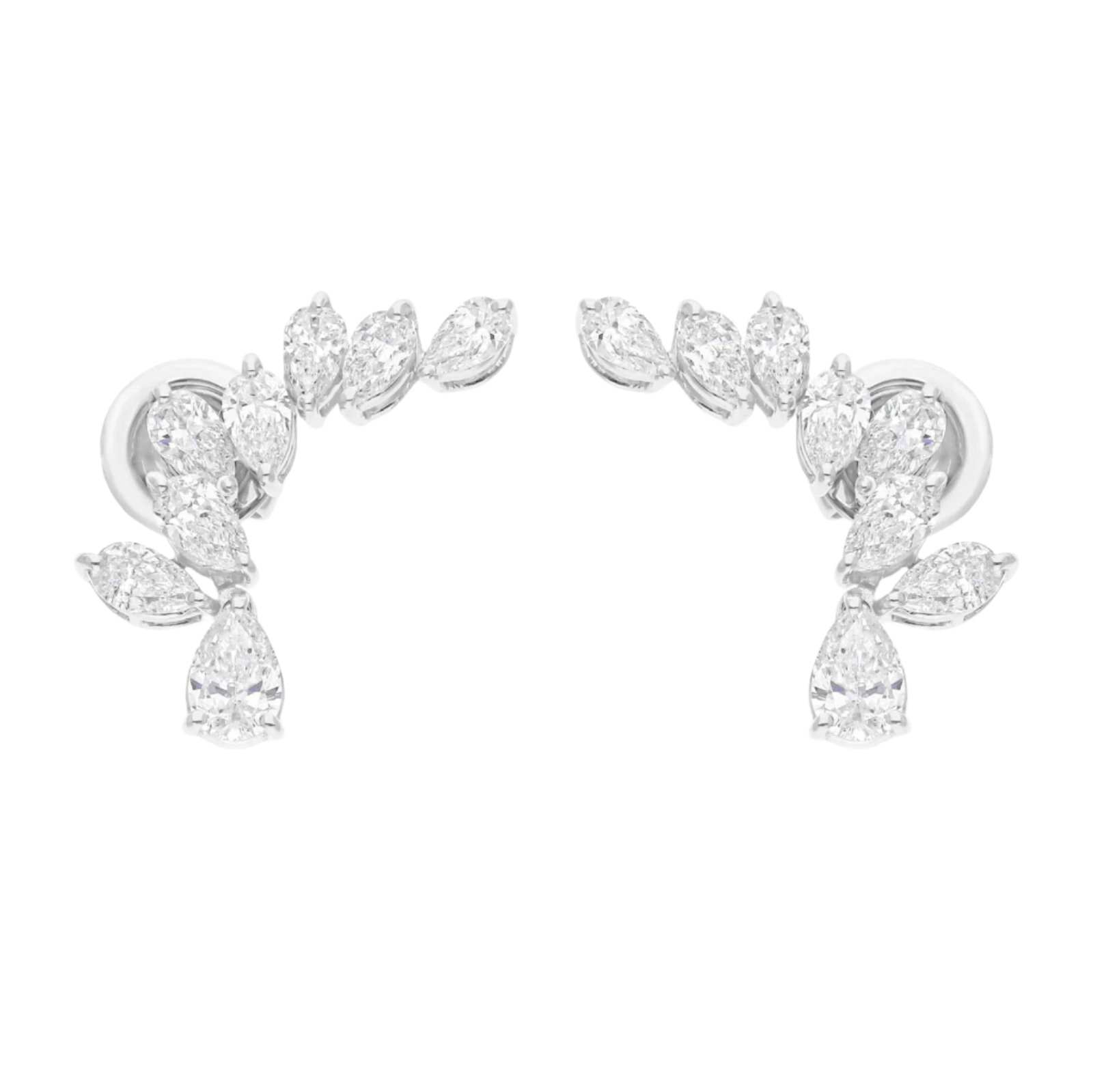 18k Solid White Gold Diamond Ear Climbing Stud Earrings 2.10 CTW