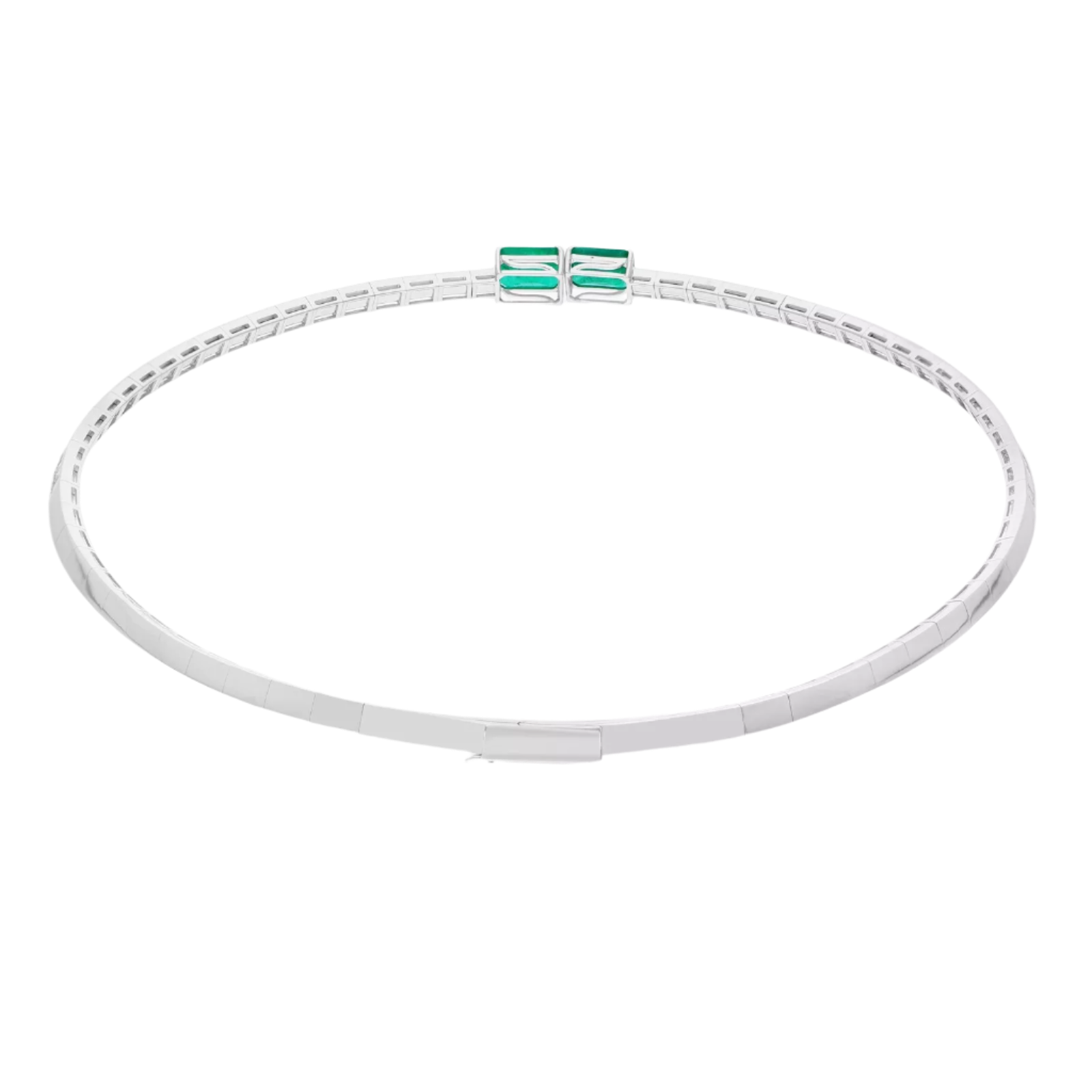 18k Solid White Gold Geometric Diamond Choker with Colombian Emeralds 12.55 CTW