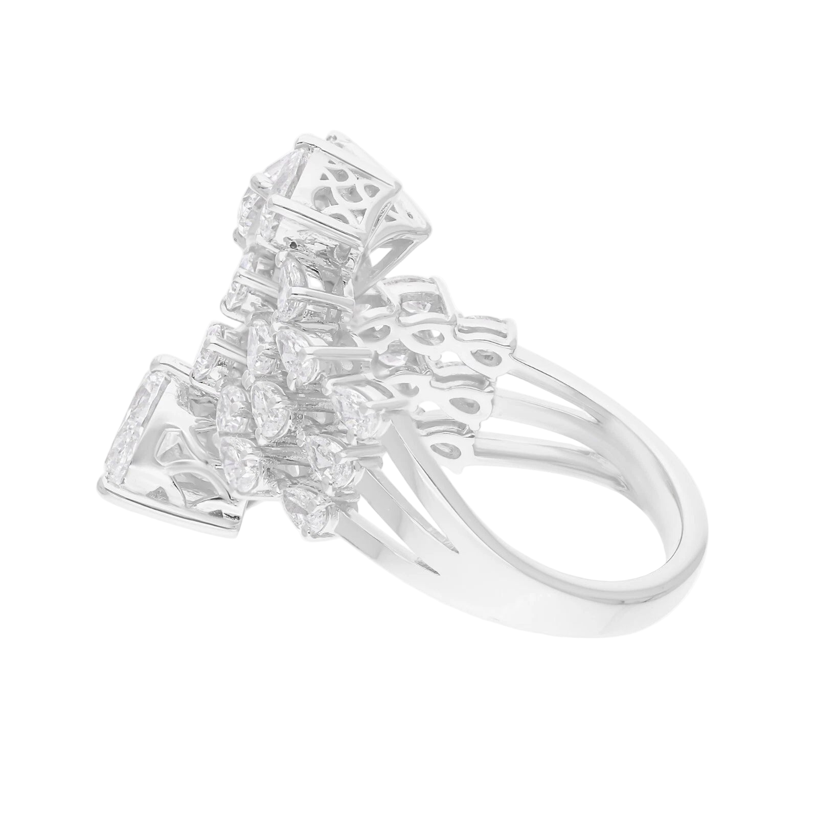 18k Solid White Gold Pear -Shaped Bypass Diamond Ring 3.88 CTW