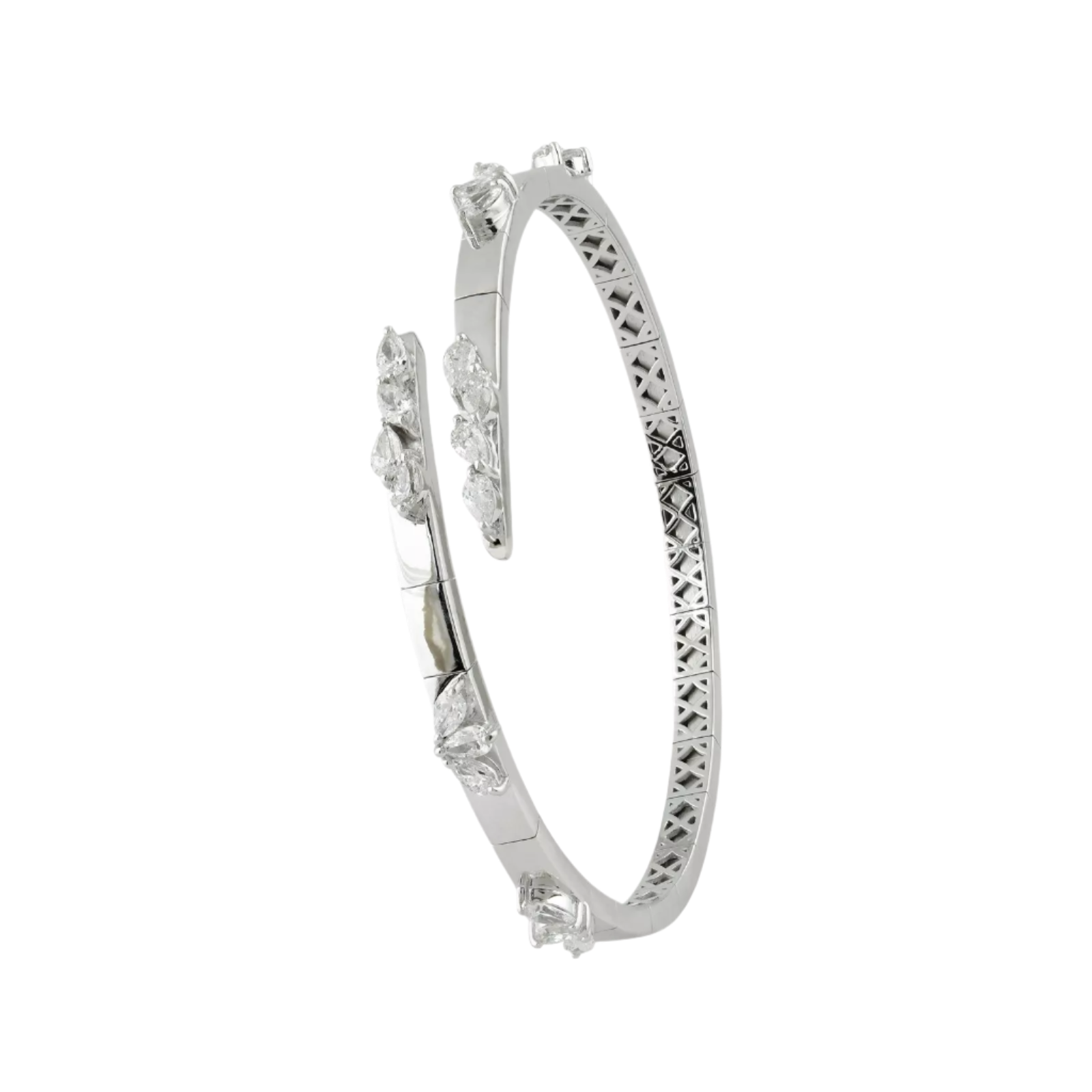 18k White Gold Chunky Bangle with Marquise Cut Diamonds 3.27 CTW