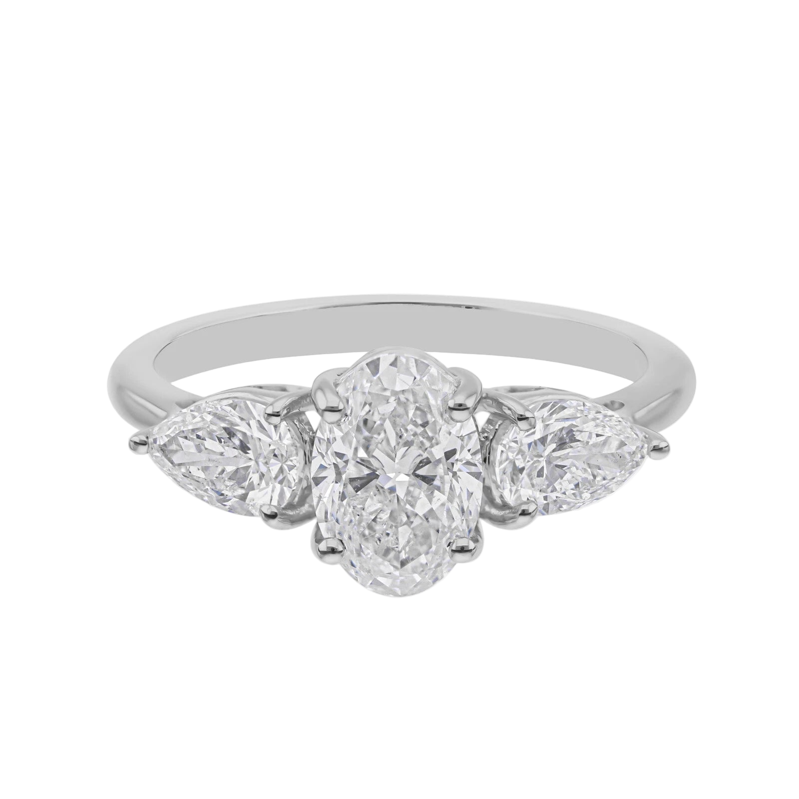 18k Solid White Gold Diamond Trilogy Estate Ring 3.44 CTW