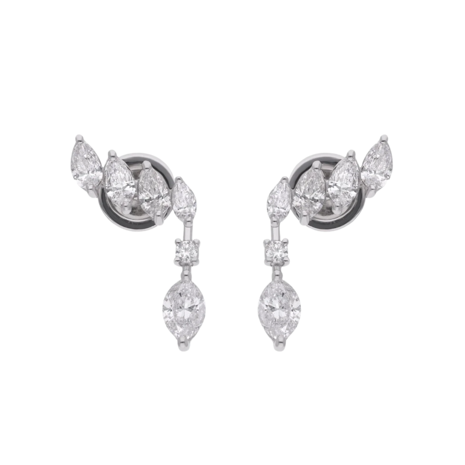 18k Solid White Gold Marquise-shaped Diamond Earrings 1.55 CTW