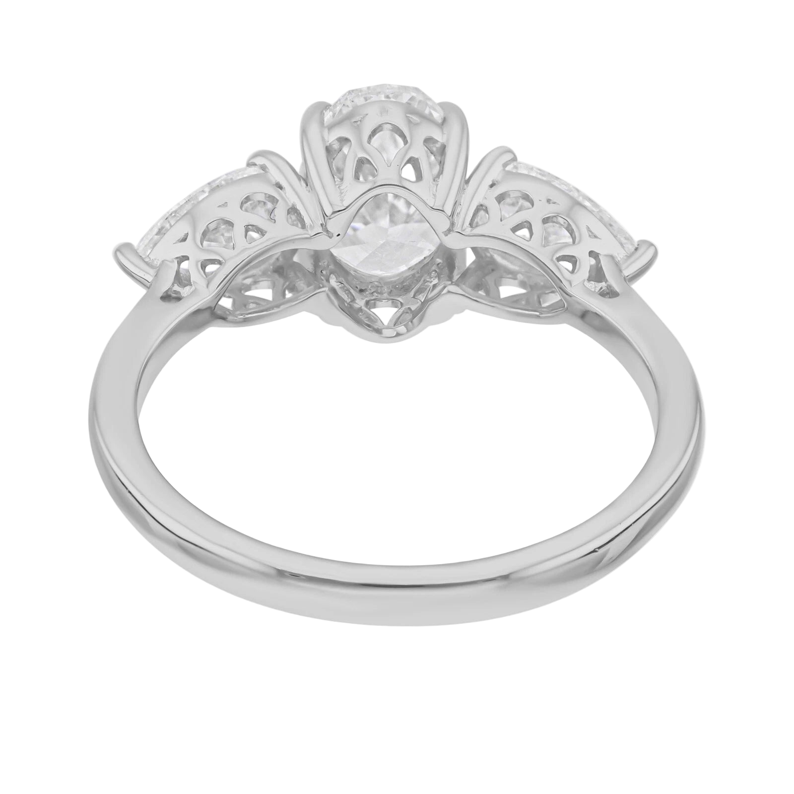 18k Solid White Gold Diamond Trilogy Estate Ring 3.44 CTW