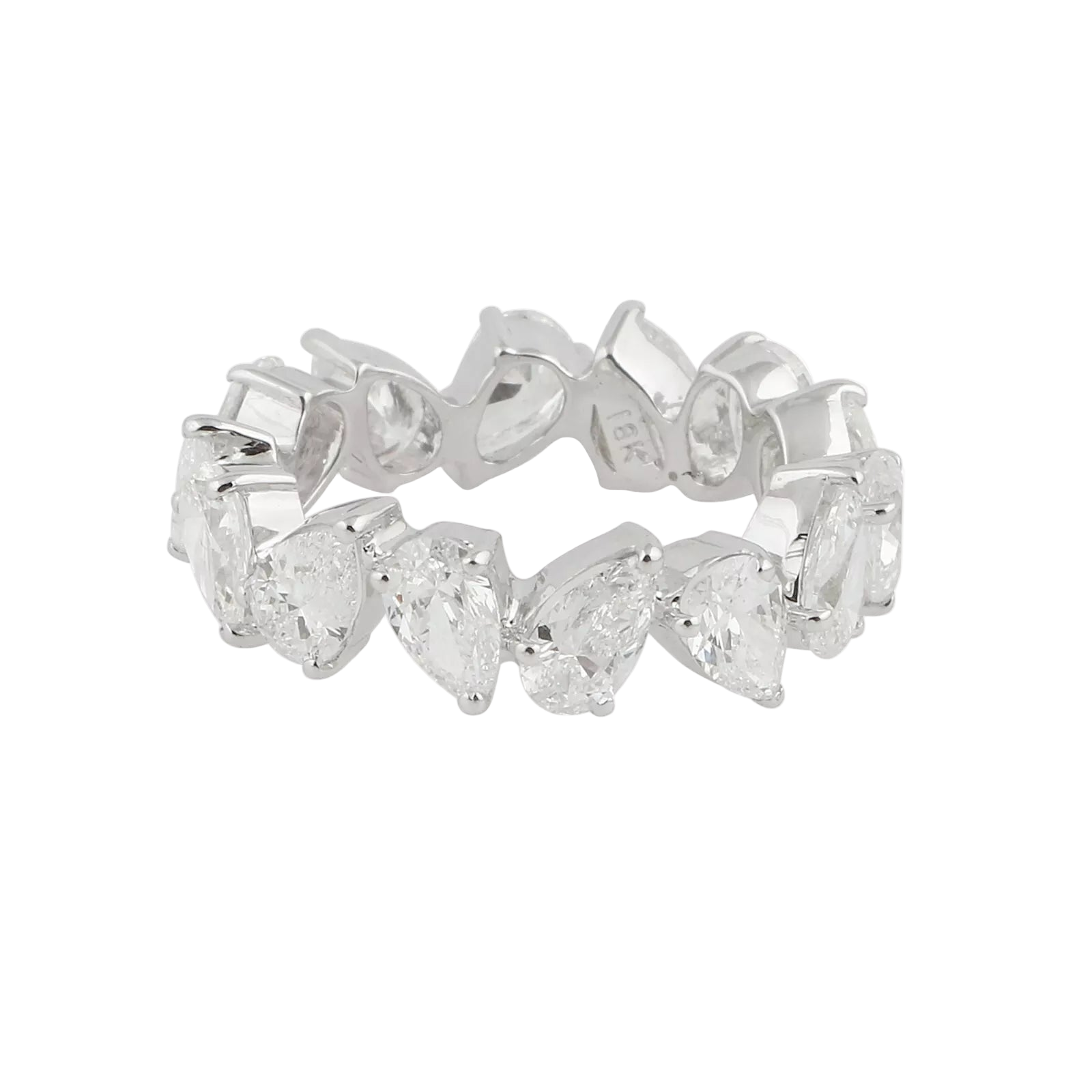18k Solid White Gold Pear-Shaped Diamond Eternity Ring 3.56 CTW