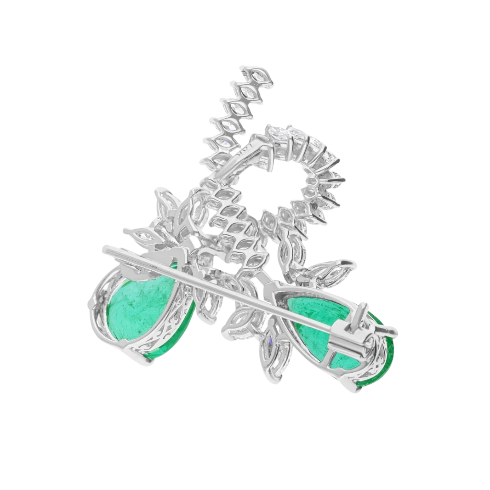 18k Solid White Gold  Zambian Emerald and Diamond Brooch 7.55 CTW
