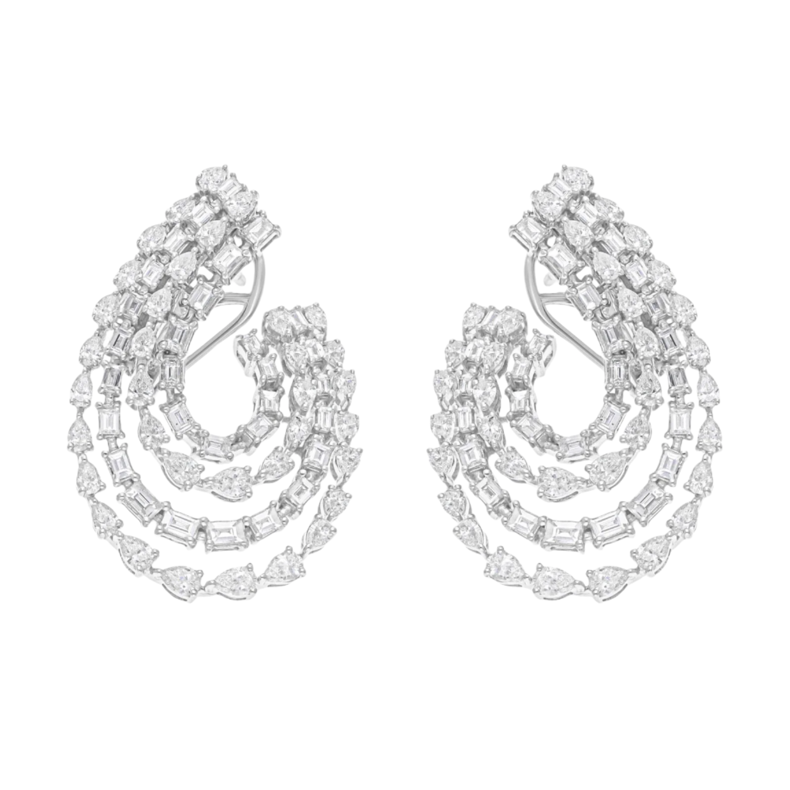18k Solid White Gold Mixed Shape Swirl Cocktail Earrings 8.77 CTW