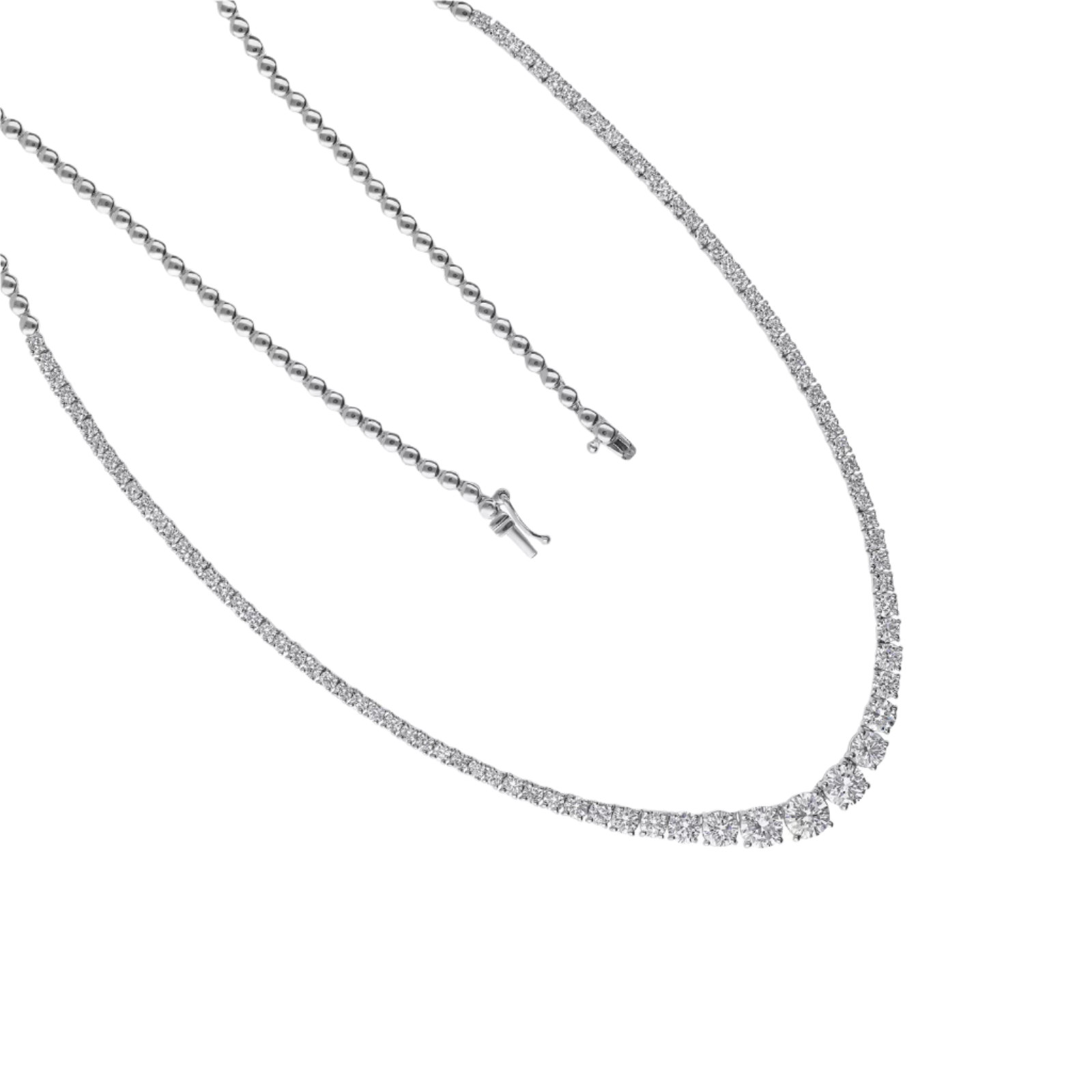18k Solid White Gold Classic Diamond Tennis Necklace 4.55 CTW