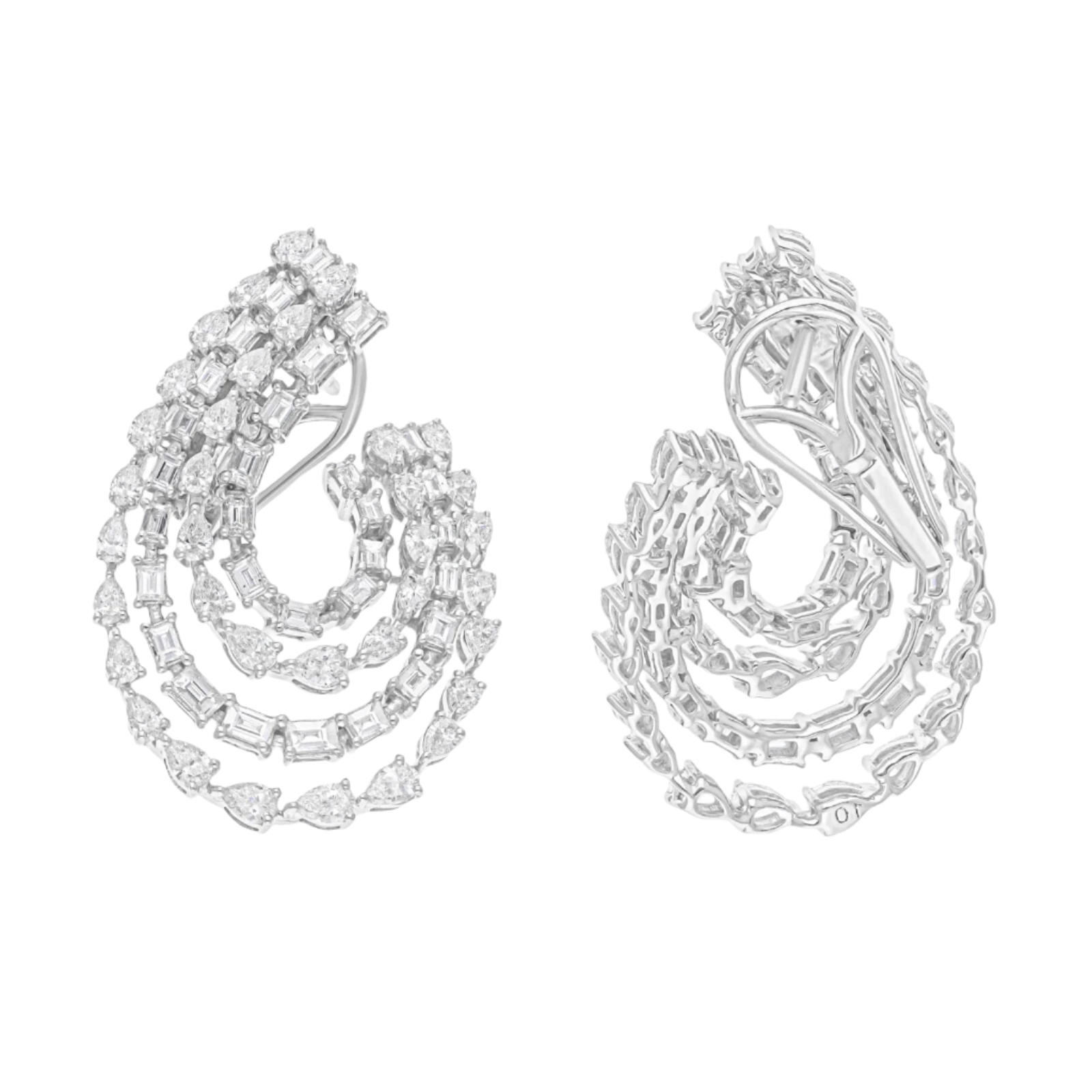 18k Solid White Gold Mixed Shape Swirl Cocktail Earrings 8.77 CTW