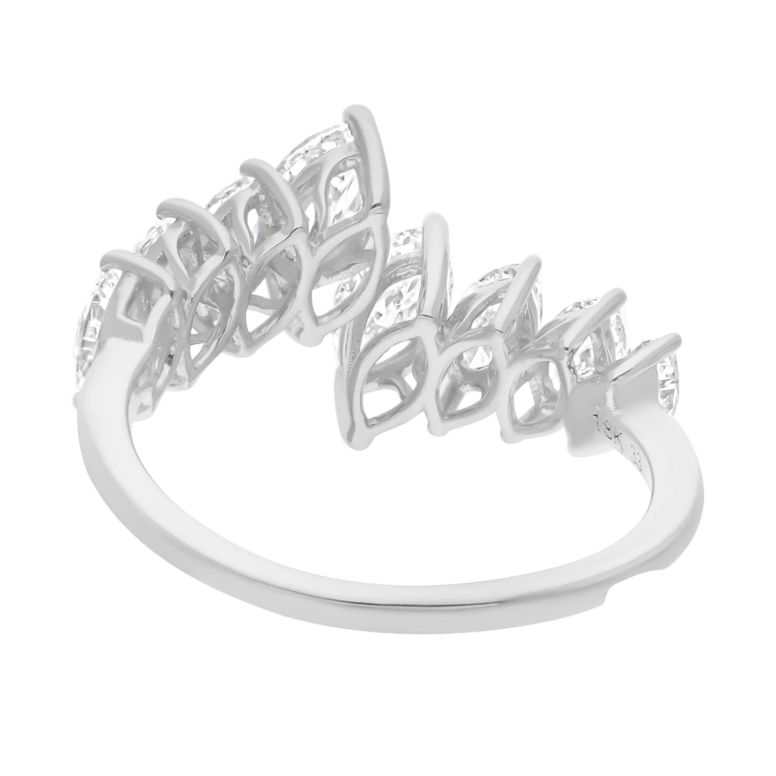 18k Solid White Gold Open Cuff Ring with Marquise Diamonds 1.88 CTW