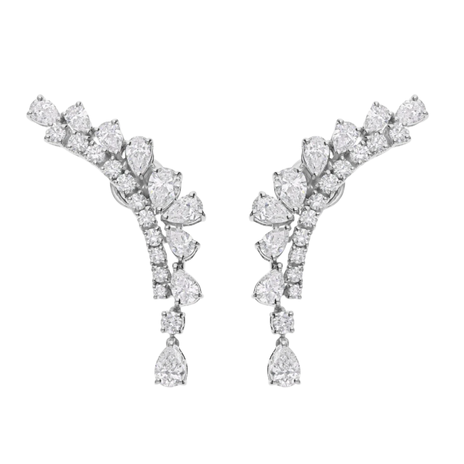 18k Solid White Gold Diamond Decorated Cocktail Ear Climbing Earrings 5.85 CTW
