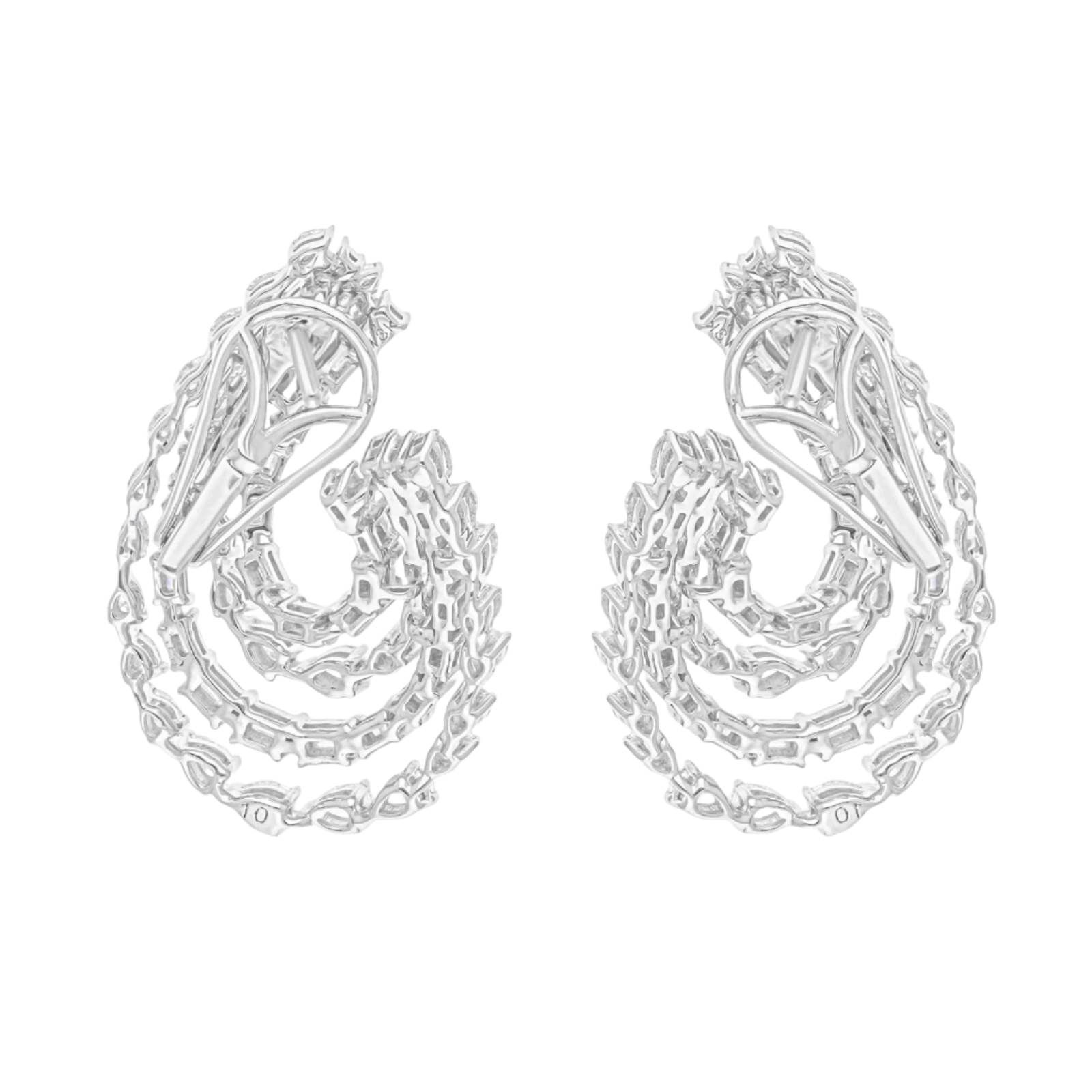 18k Solid White Gold Mixed Shape Swirl Cocktail Earrings 8.77 CTW