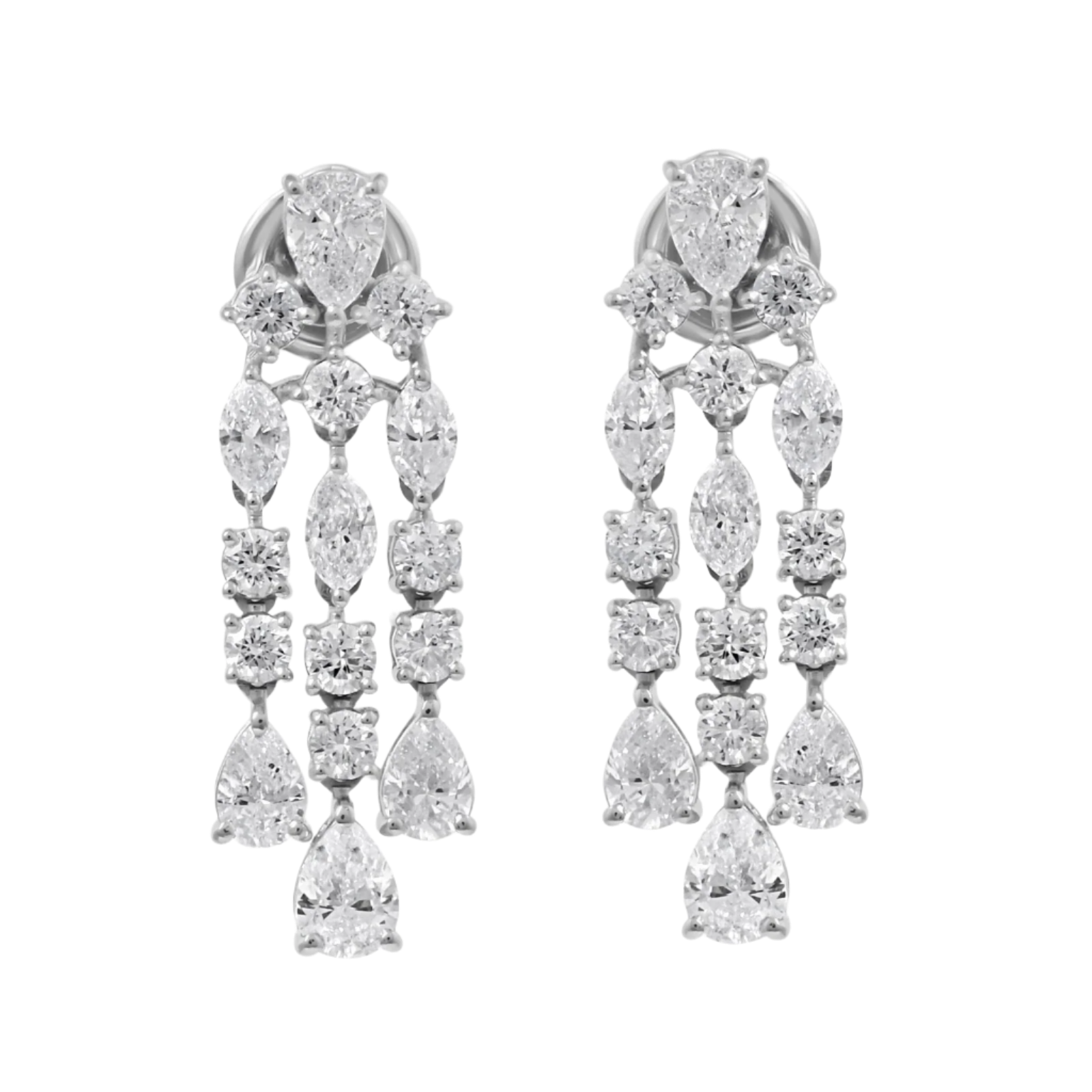 18k Solid White Gold Classic Diamond Drop Earrings 6.20 CTW