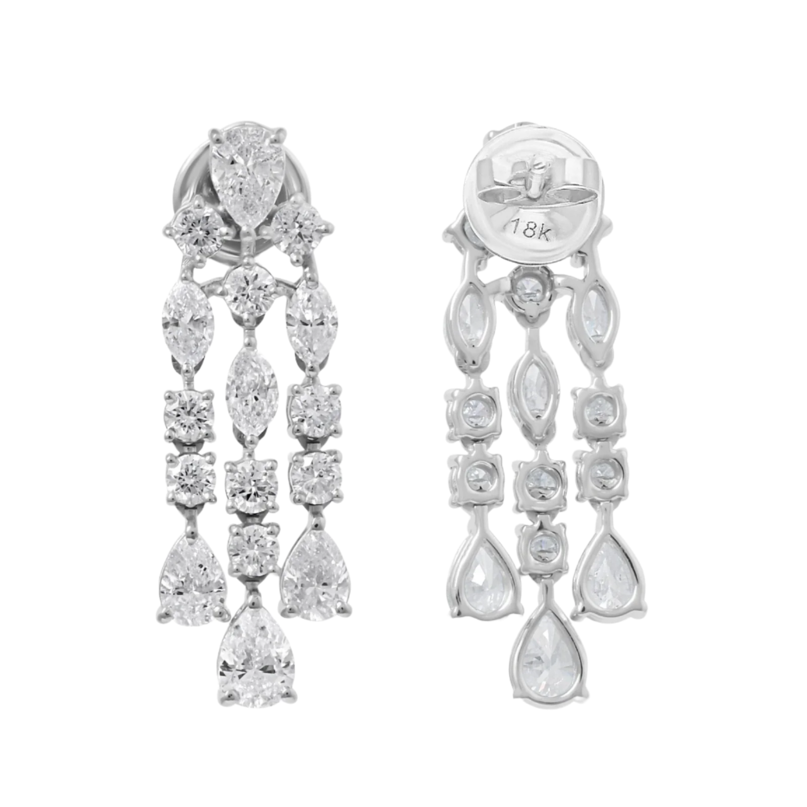 18k Solid White Gold Classic Diamond Drop Earrings 6.20 CTW