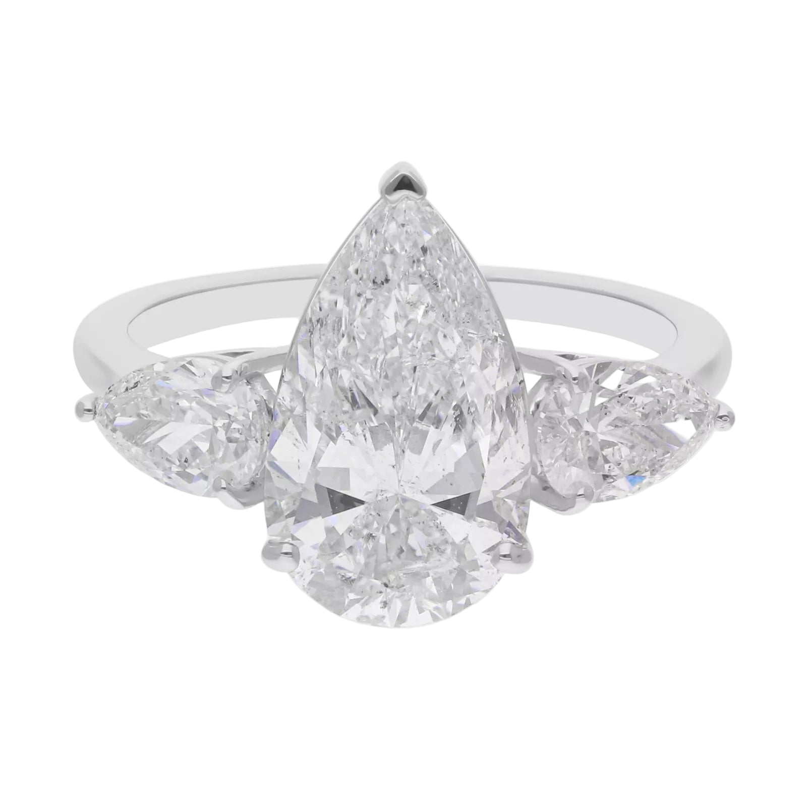 18k Solid White Gold Pear-Shaped Diamond Trilogy Ring 5.40 CTW