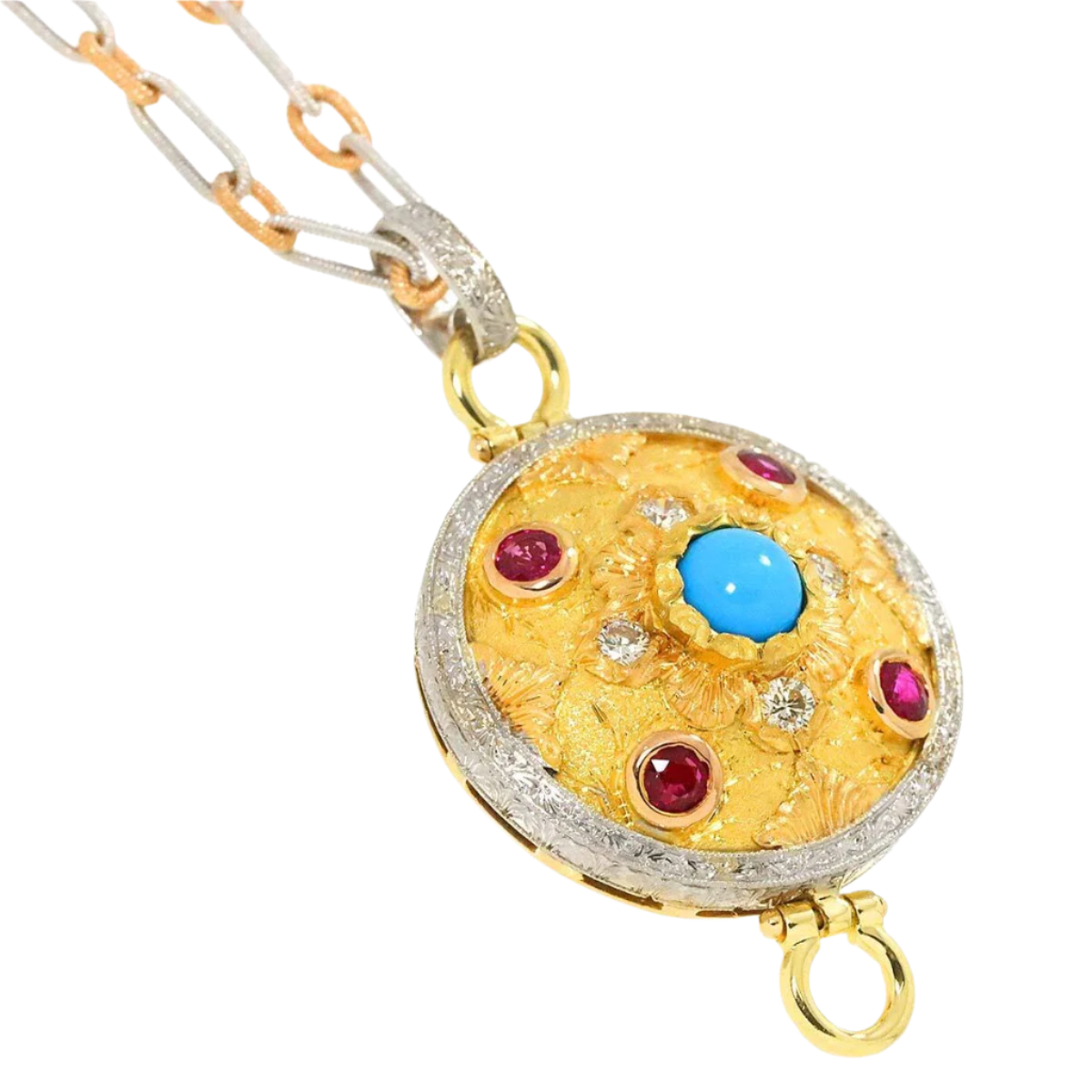 CAZZANIGA 18k Gold Turquoise, Ruby and Diamond Vintage Necklace
