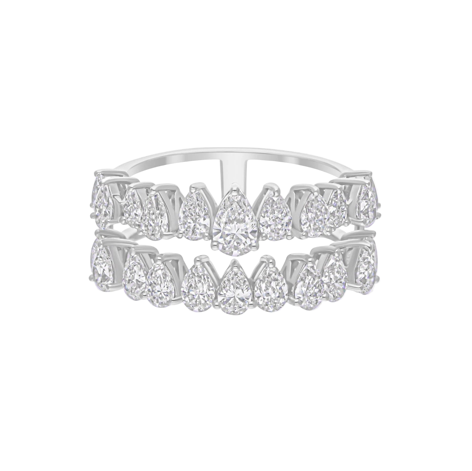 18k Solid White Gold Pear-Shaped Diamond Decorated Cocktail Ring 3.87 CTW