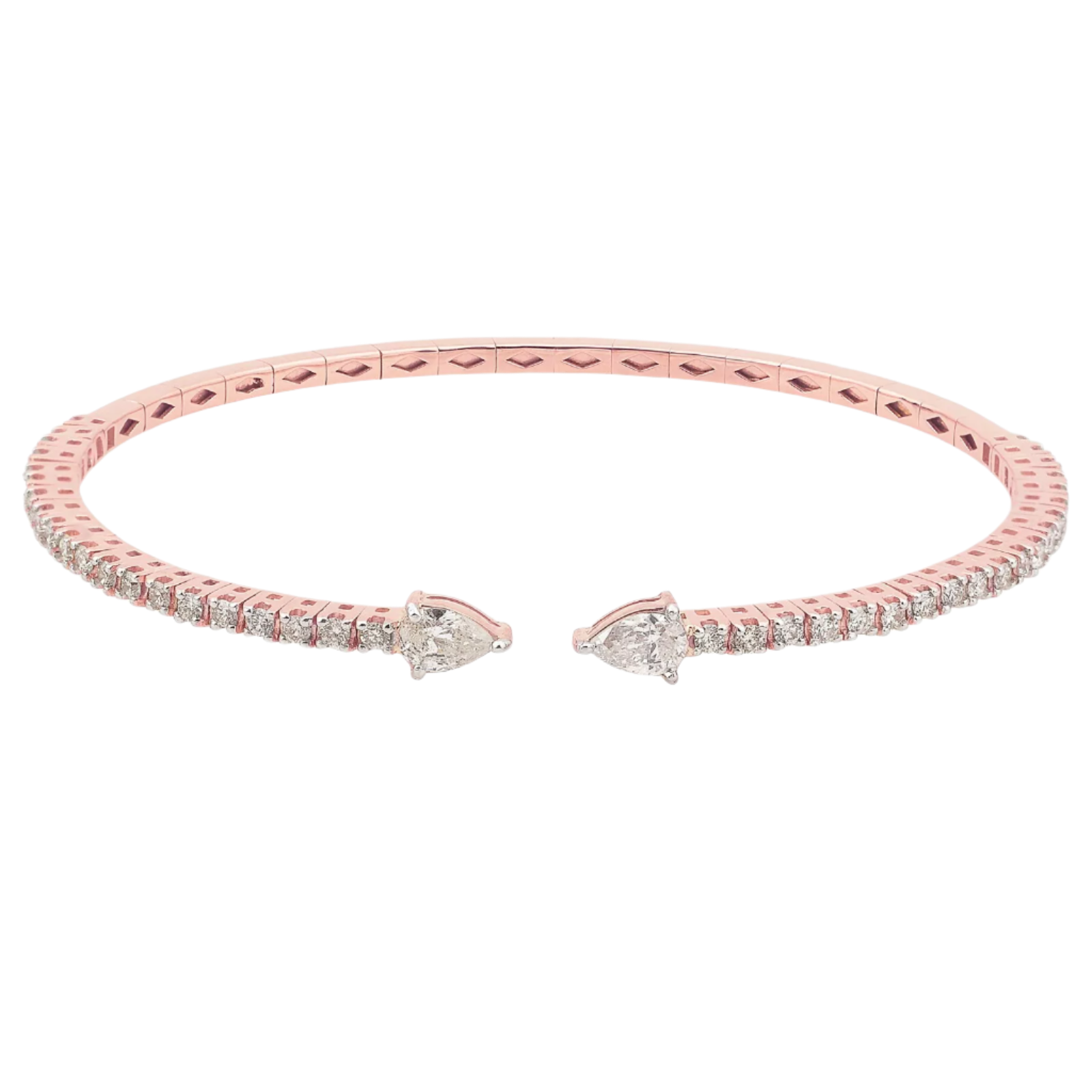 18k Rose Solid Gold Pear Cuff Diamond Bangle 1.55 CTW