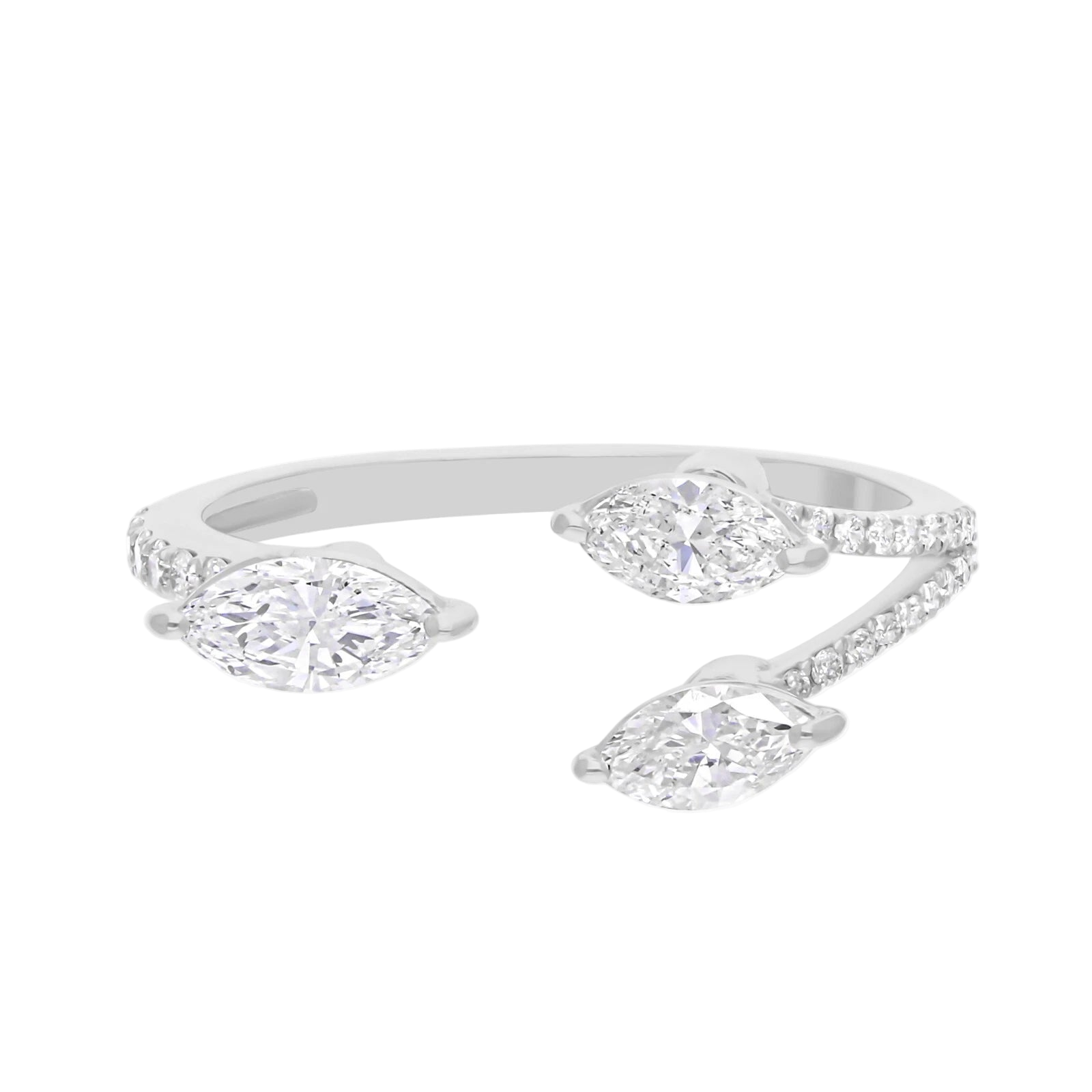 18k Solid White Gold Multi-Shape Diamond Open Cocktail Ring 1.65 CTW