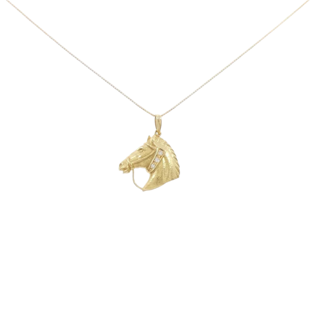 18k Solid Yellow Gold Horse Diamond Necklace 0.028CT